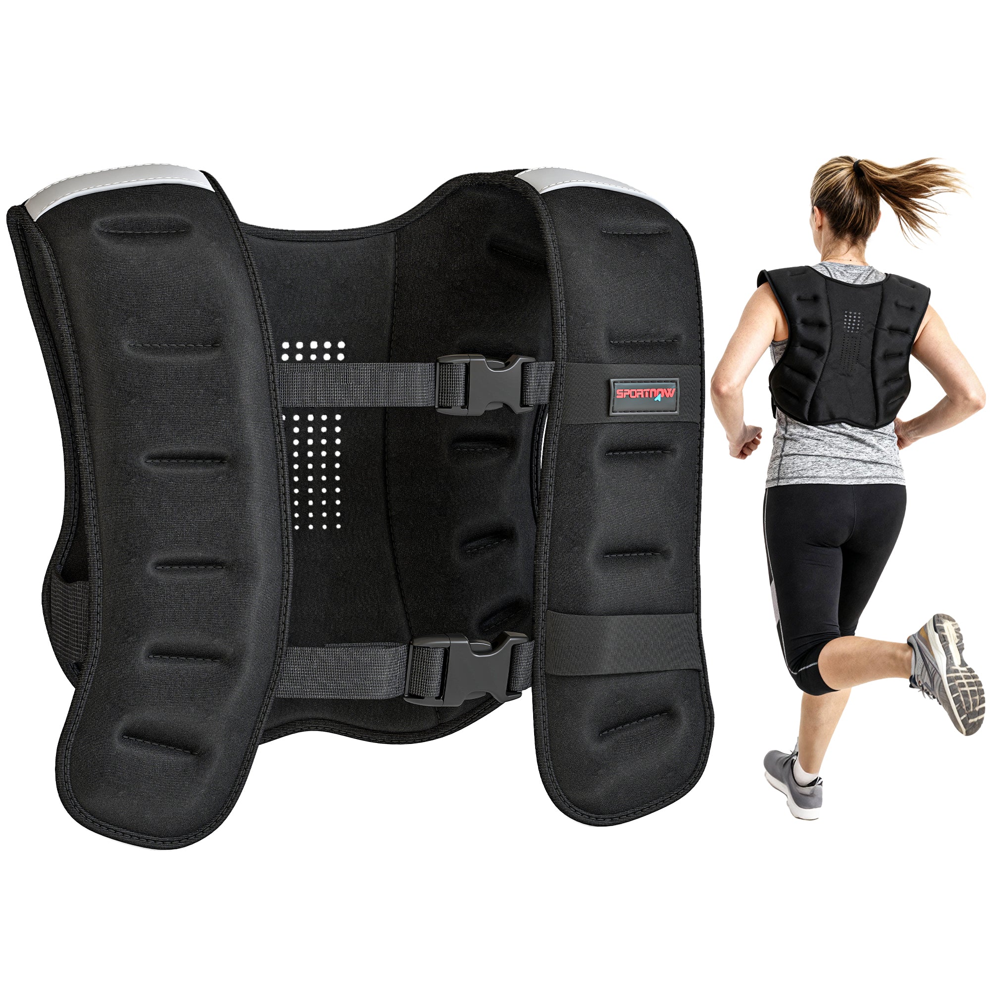 SPORTNOW 10 kg (22 lb) Weighted Training Vest – Reflective Strips, Adjustable Straps – Running & Cross-Training Vest for Men & Women