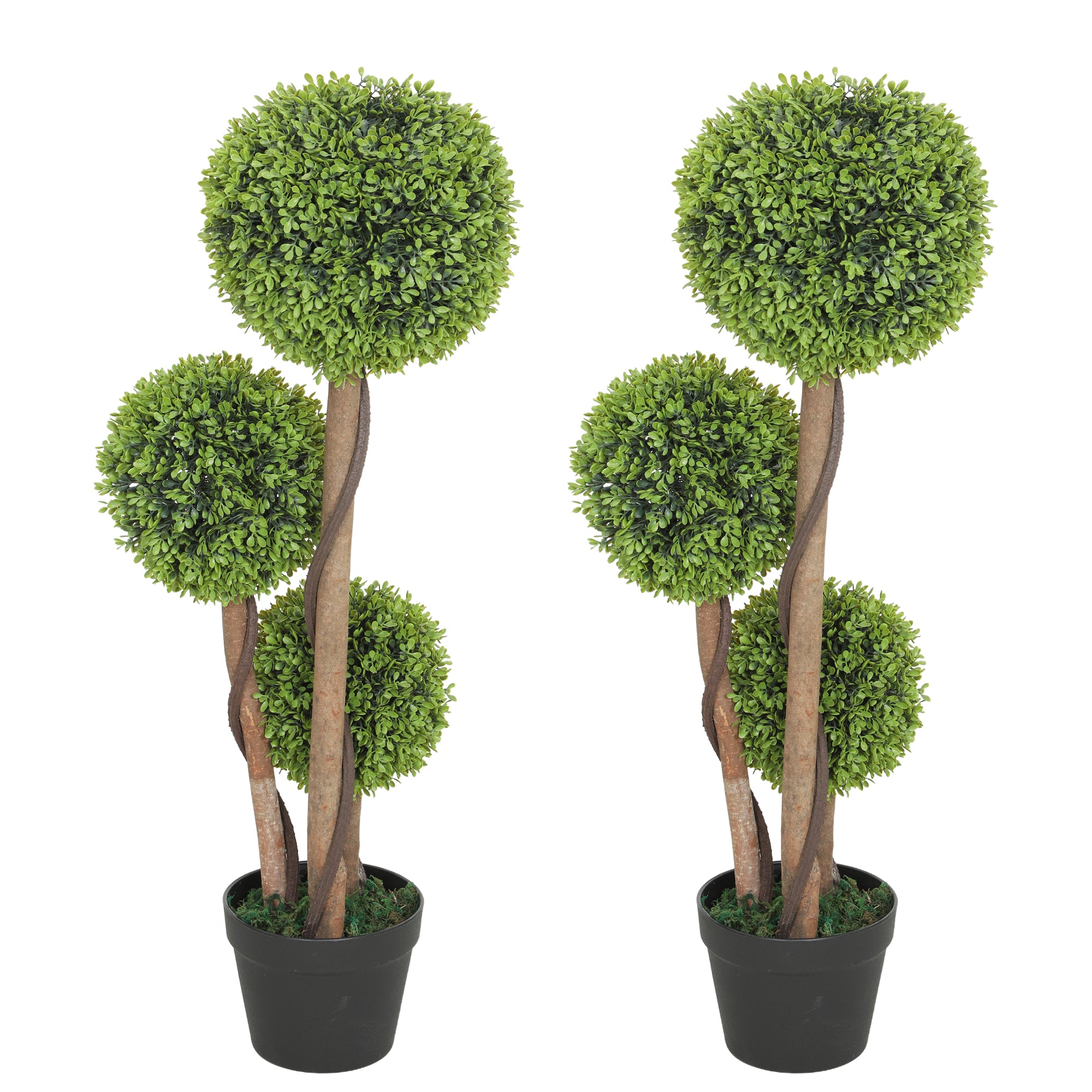 2-Pack 3-Ball Artificial Boxwood Topiaries with Planters, Reinforced Base, 90 cm (35.4 in) – Indoor & Outdoor