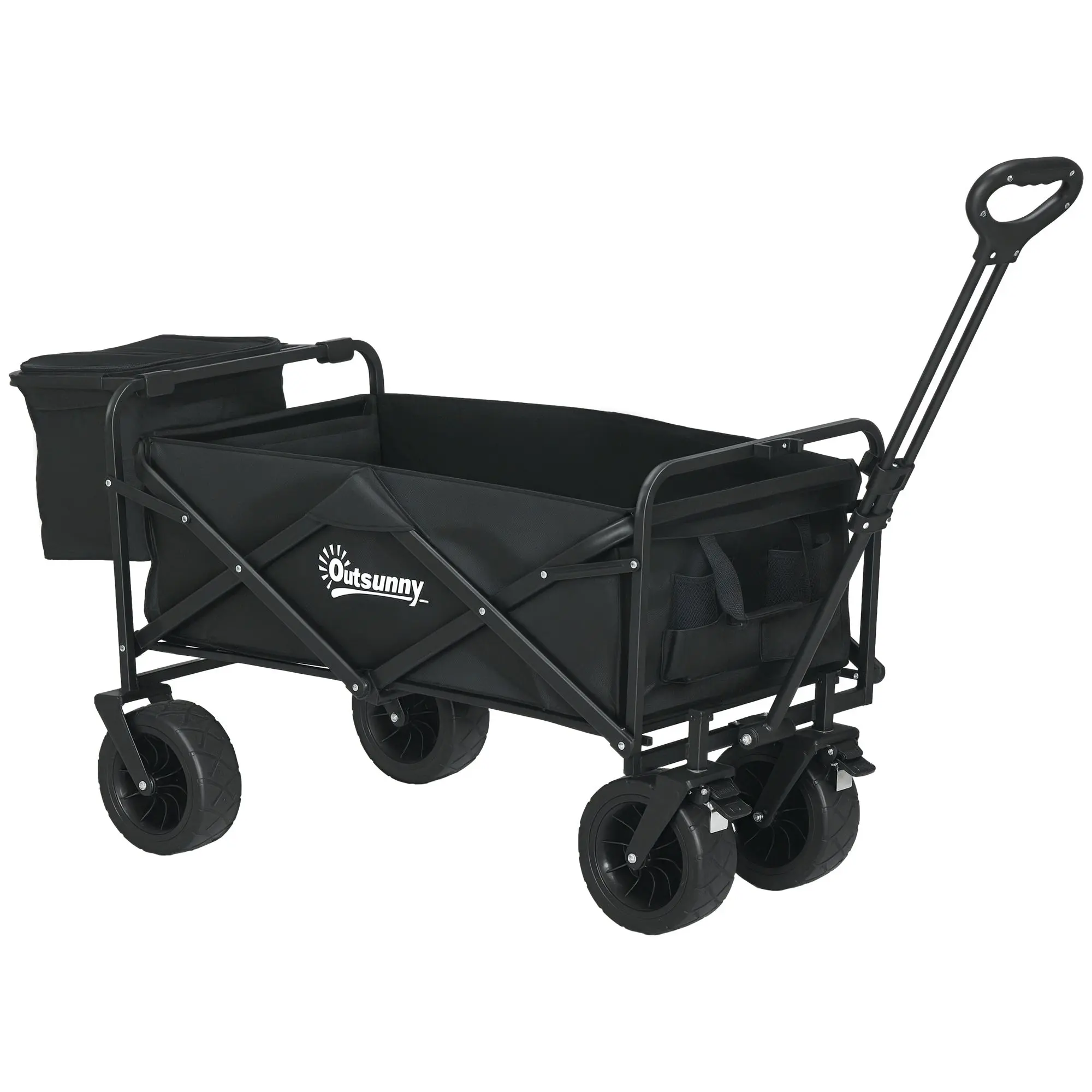 Garden Cart with Detachable Cooler Bag Folding Beach Cart with Adjustable Handle Length and Angle and Carrying Bag Load 100 kg for Shopping Black