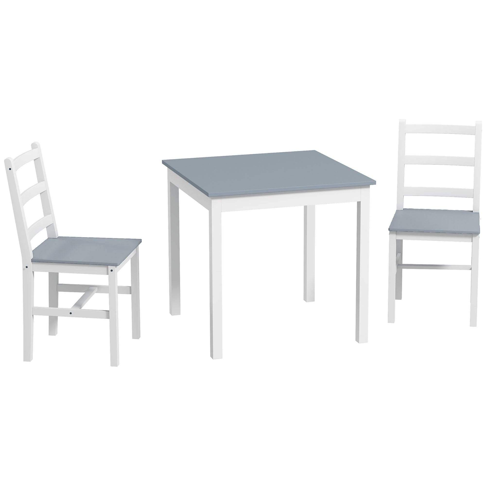 HOMCOM 3-teilige Essgruppe, Esstisch mit 2 Stühlen, Essgruppe für 2 Personen, Küchentisch-Set, Tischgruppe für Wohnzimmer, Küche, platzsparend Grau+Weiß, Kiefernholz