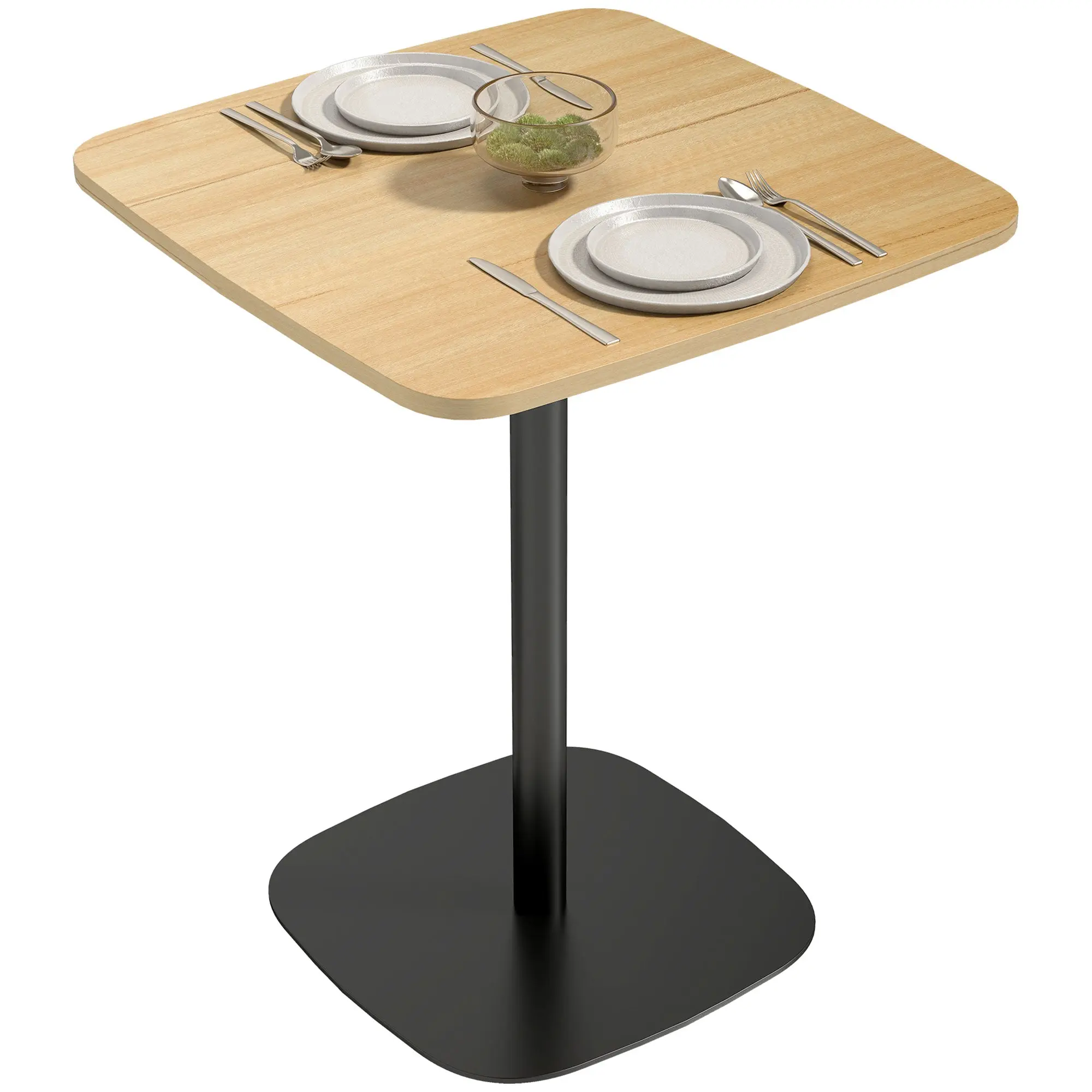 Dining Table — Modern 2-Person 24" x 24" Square Table with Steel Frame, Natural Wood