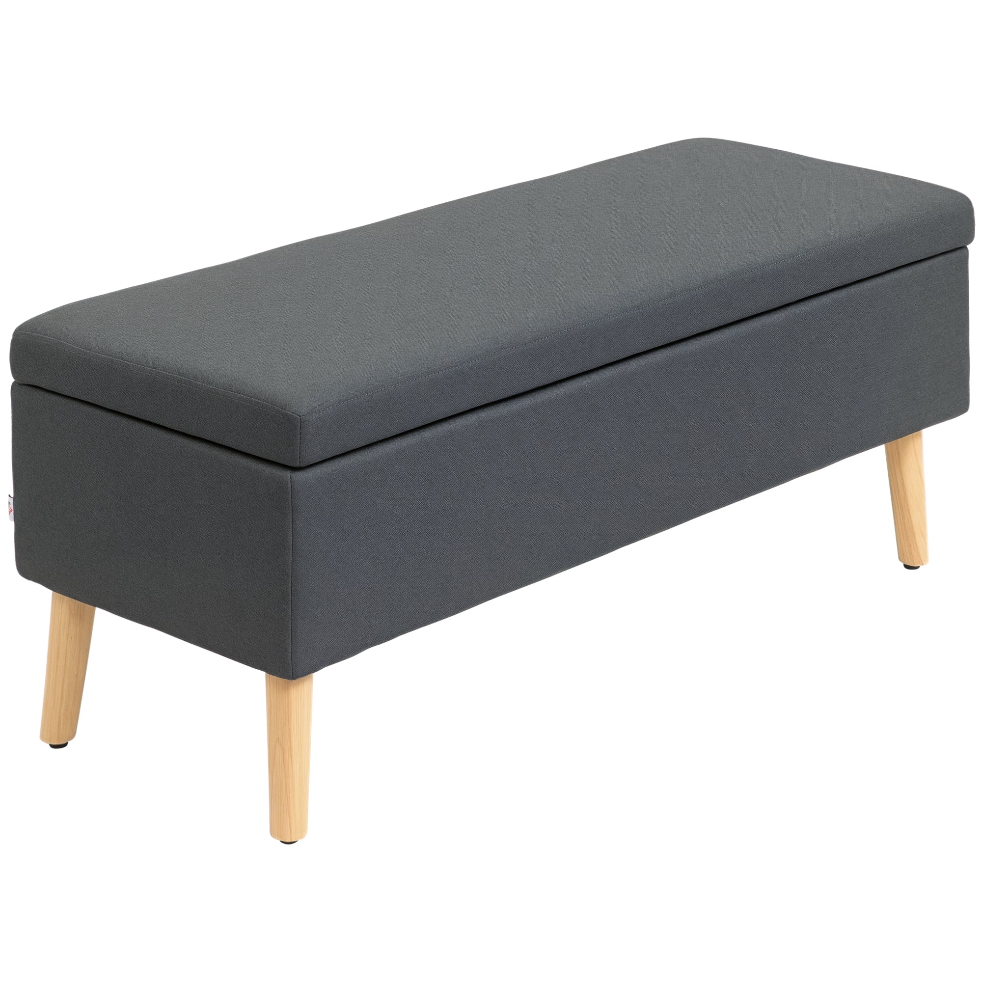 HOMCOM Tároló Pad, Kárpitozott Pad Vászon Hatással, Ágy Pad Fa Lábakkal, Tároló Pad Nappali, Hálószoba, Előszoba 110 x 39 x 45 cm, Sötétszürke