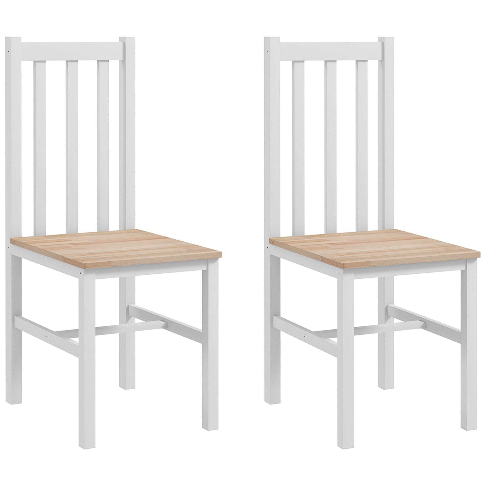 HOMCOM Ensemble de 2 Chaises de Salle à Manger Chaises de Cuisine avec Dossier Lammé en Cadre en Bois de Pin pour Salon et Salle à Manger Charge 120 kg 38,5x47,5x99 cm Blanc et Naturel