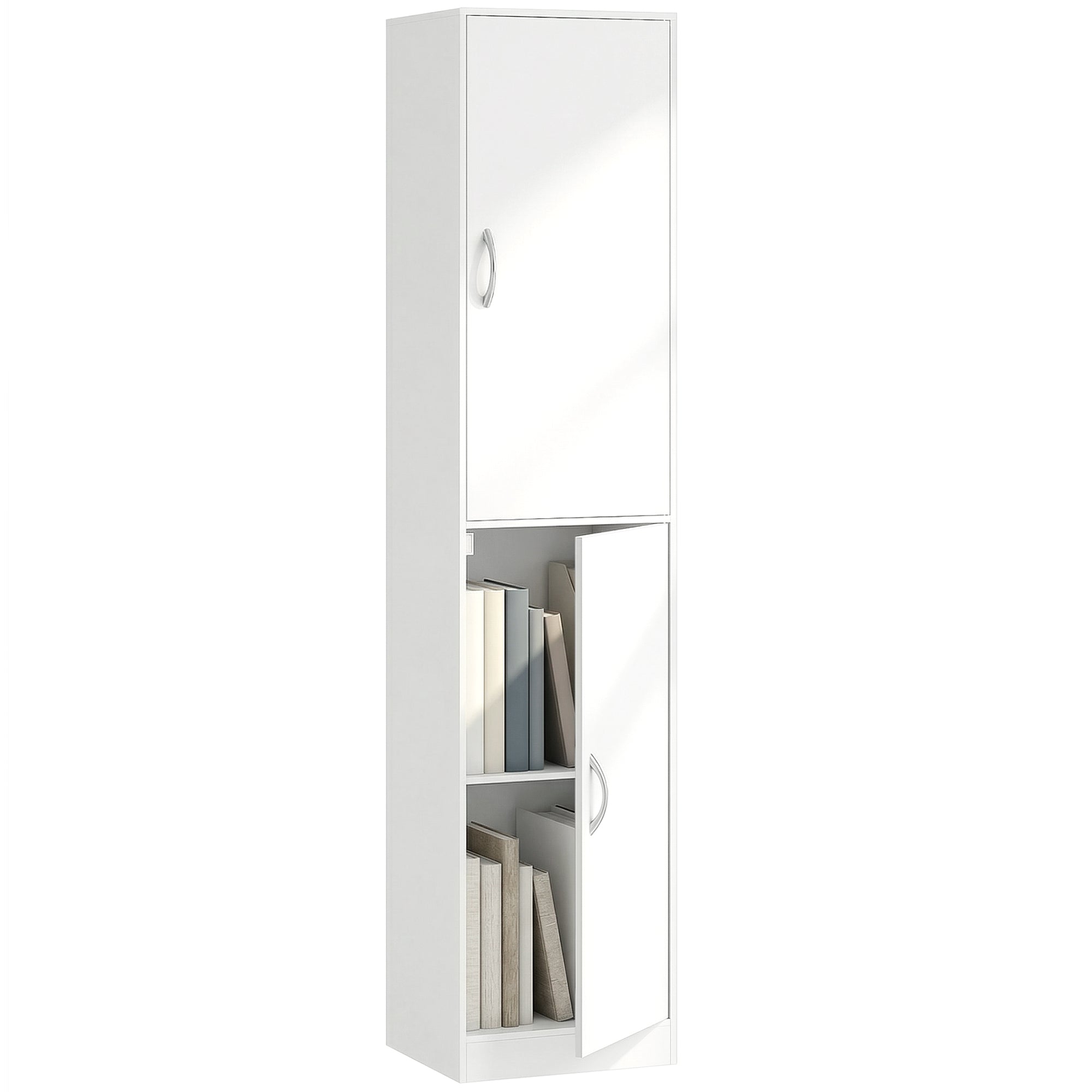 HOMCOM Bibliothèque 5 niveaux avec 2 portes, étagères réglables | Étagère moderne 40 x 35 x 180 cm, blanc