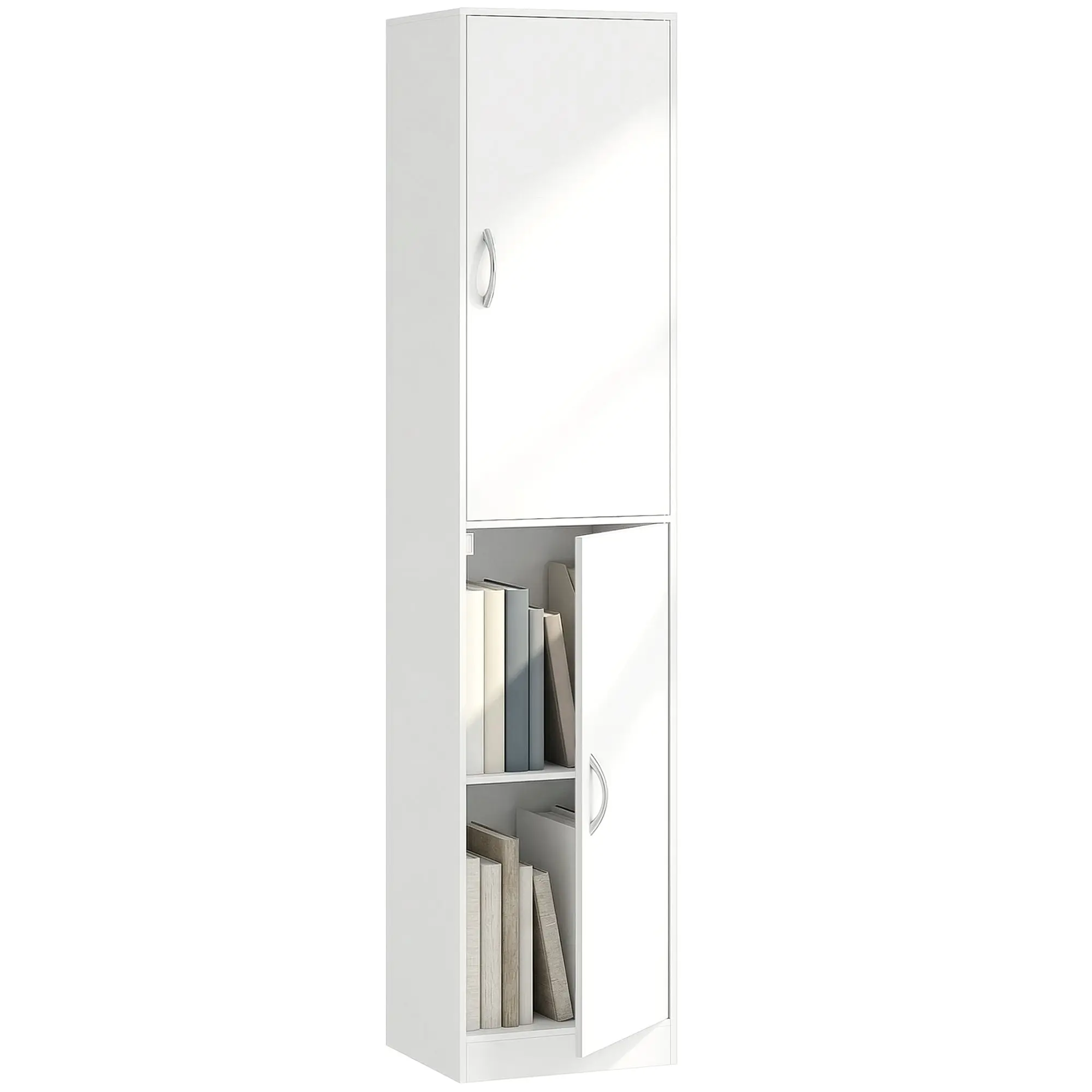 5-Tier Bookcase with 2 Doors, Adjustable Shelves | Modern Standing Shelf 40 x 35 x 180 cm (15.7 x 13.8 x 70.9 in), White