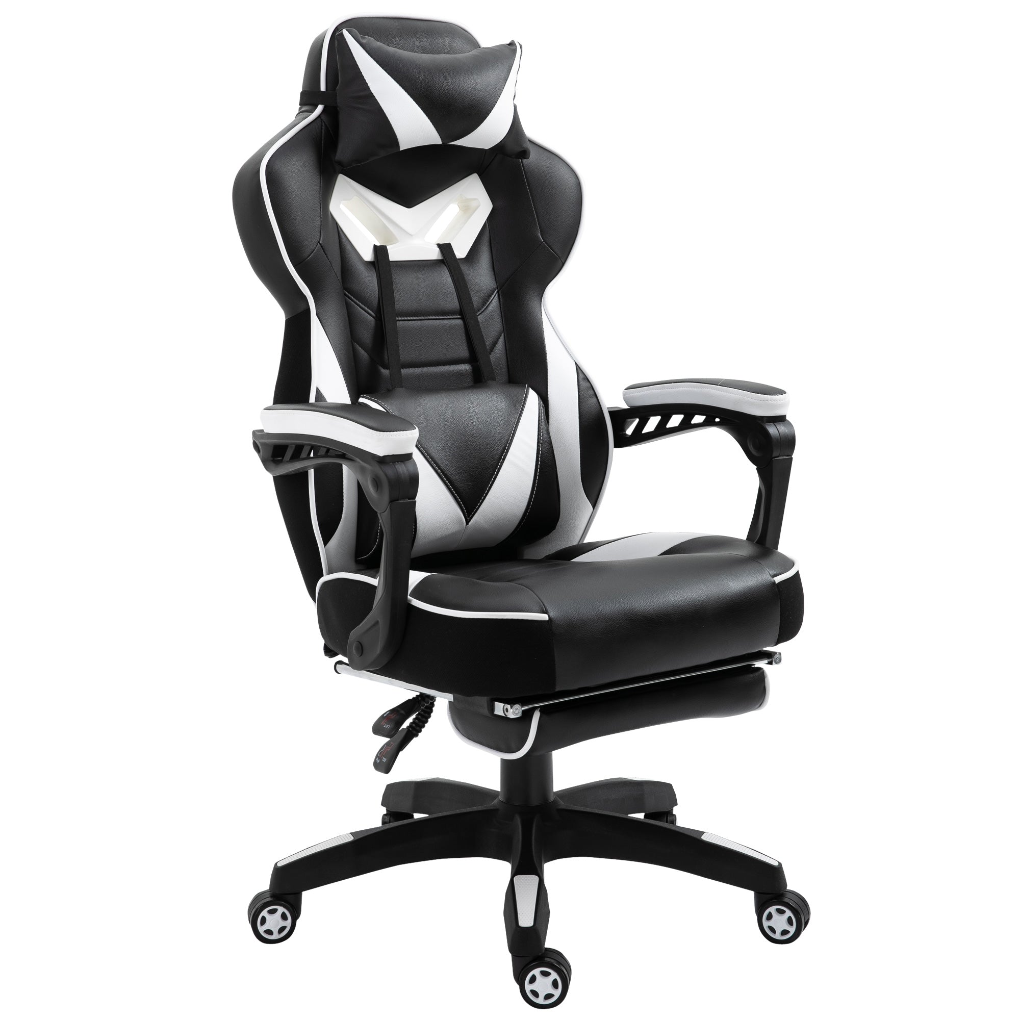 Vinsetto Ergonomischer Gaming-Stuhl Bürostuhl Höhenverstellbar Mit Lehne Verstellbar Fußstütze Kopfstütze Lendenkissen Rollen 65x70x118,5-128,5 cm Weiß