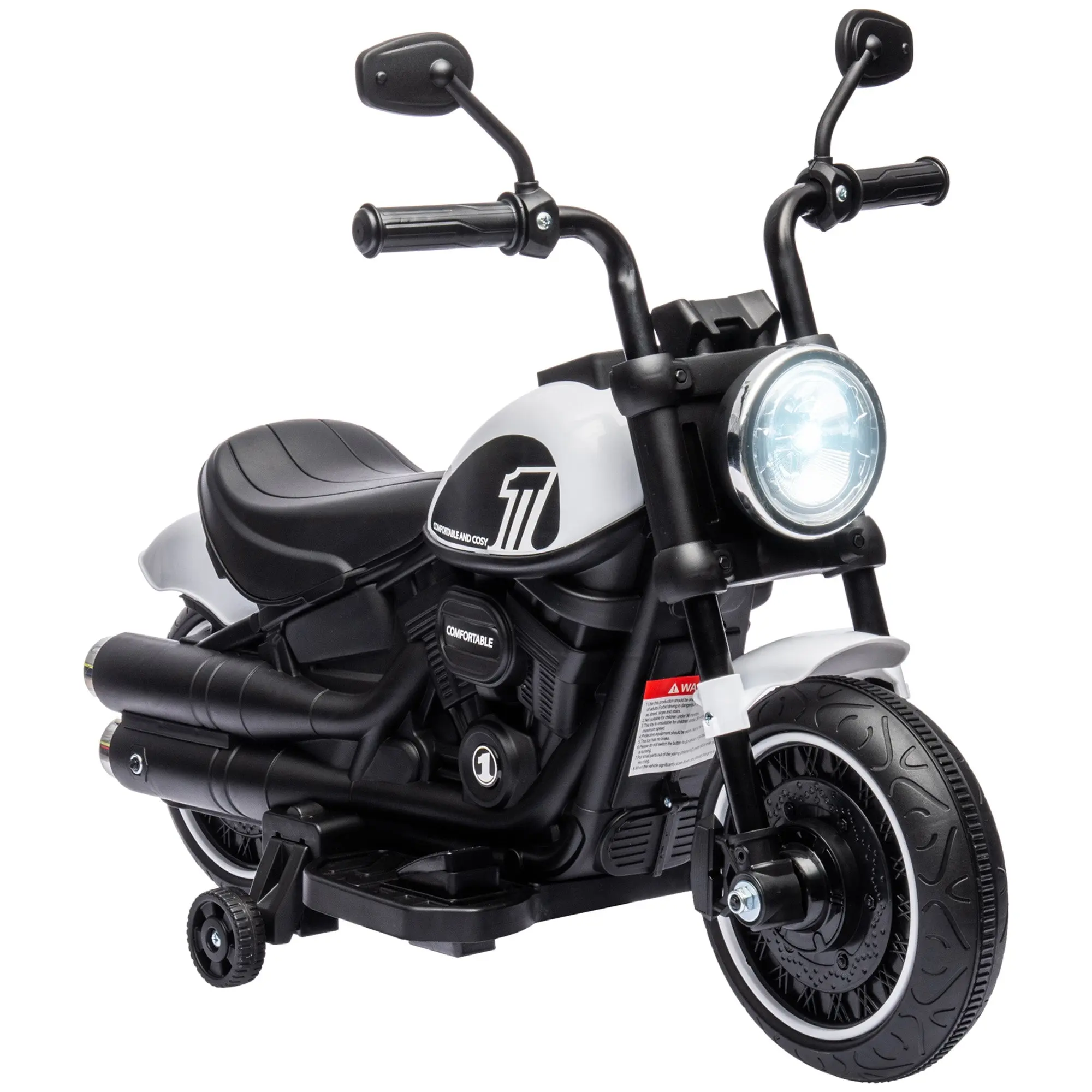 Children's Motorcycle Kids Electric Motorbike Electric Vehicle Children's Vehicle with 2 Removable Training Wheels, 3 km/h, for 1.5-3 Years White Kids 76 x 42 x 57 cm