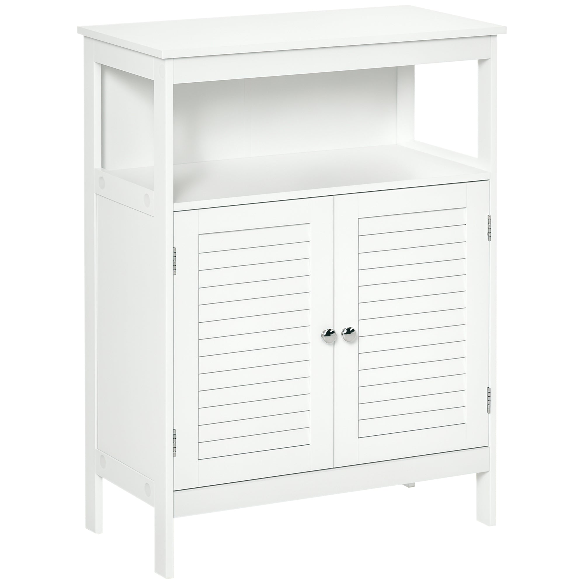 kleankin Badezimmer-Hilfsschrank mit 2 Lüftungstüren, Offenes Regal, Großzügiger Stauraum, Modernes Design 60x30x81,6 cm Weiß