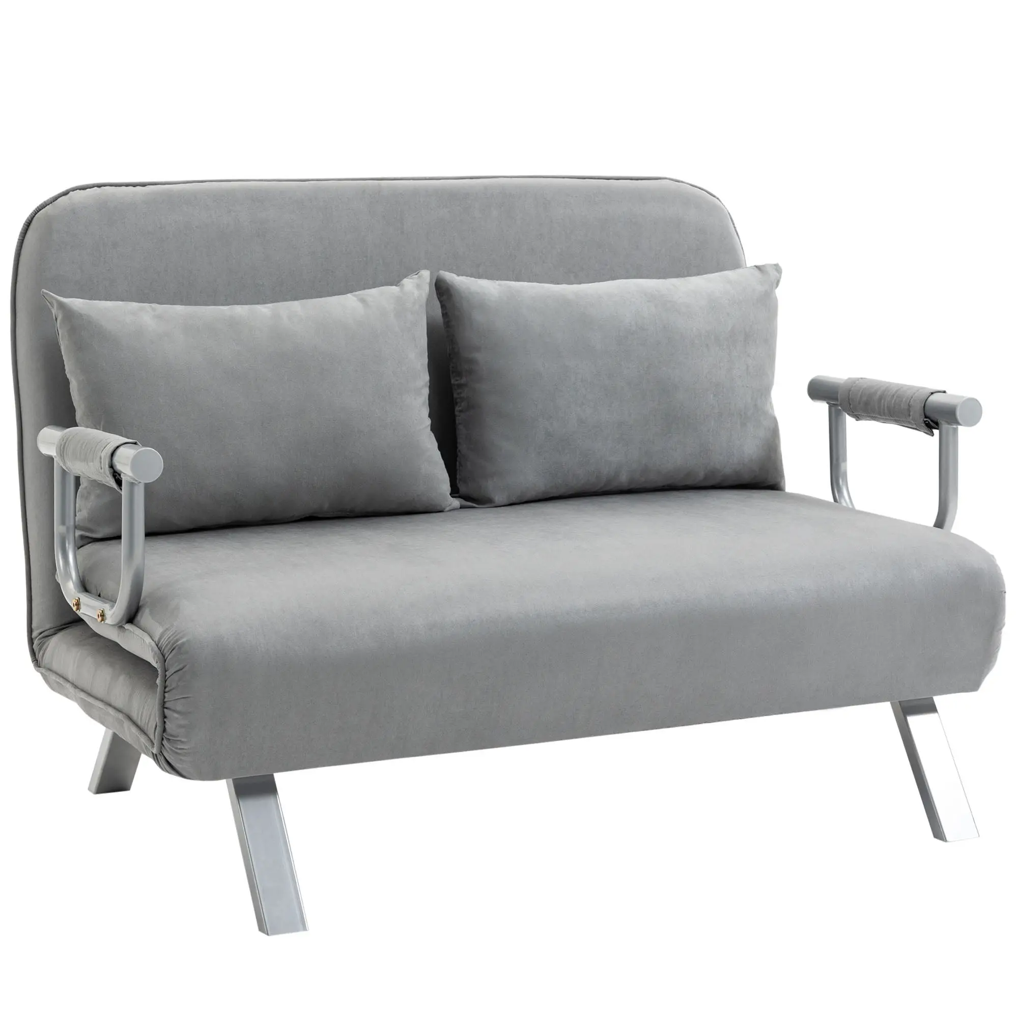Sleeper Sofa Bed with Adjustable Backrest, Throw Pillows, Sofa Bed with Sleeping Function, Velvet Look, Armrest, Guest Bed, Folding Chair for Living Room, Bedroom, Light Grey