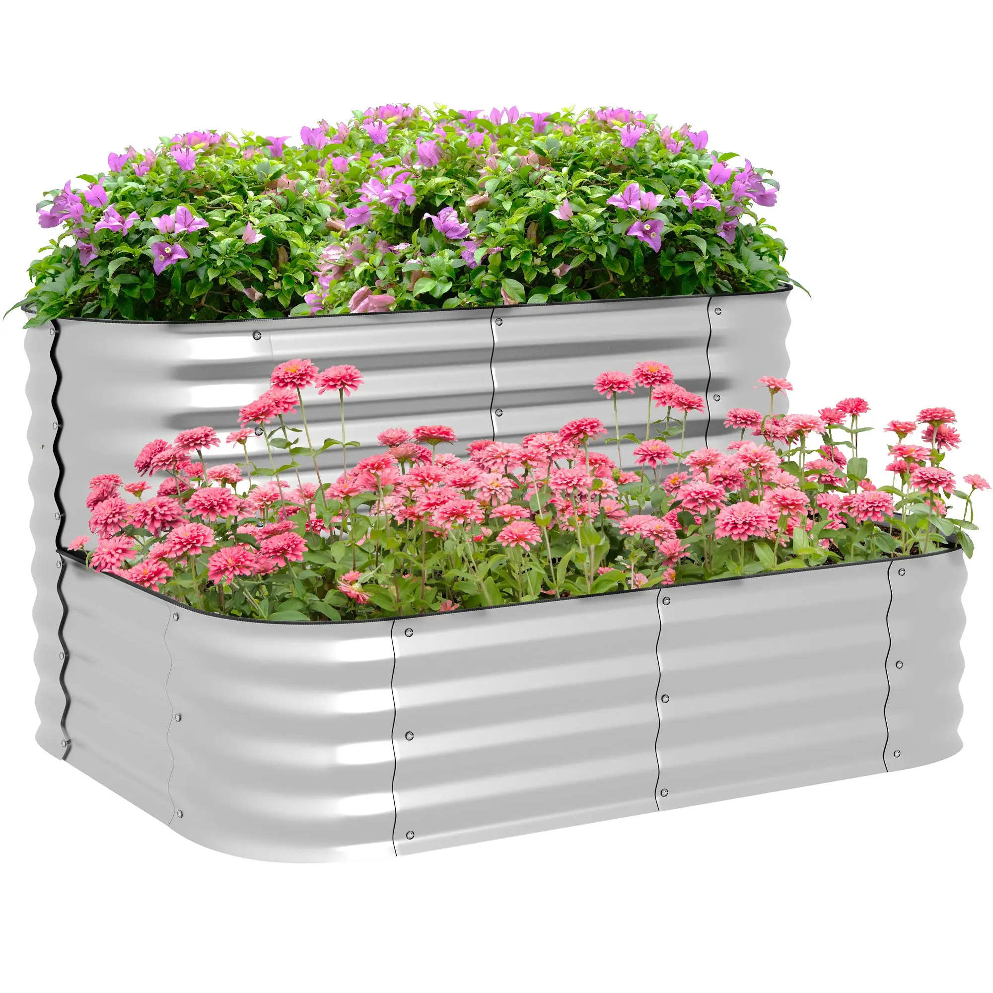 Raised Garden Bed Metal, 2-Tier Planter, Plant Box, Vegetable Bed with Screws, Herb Garden for Garden, Balcony, Silver, 118 x 45 x 30 cm