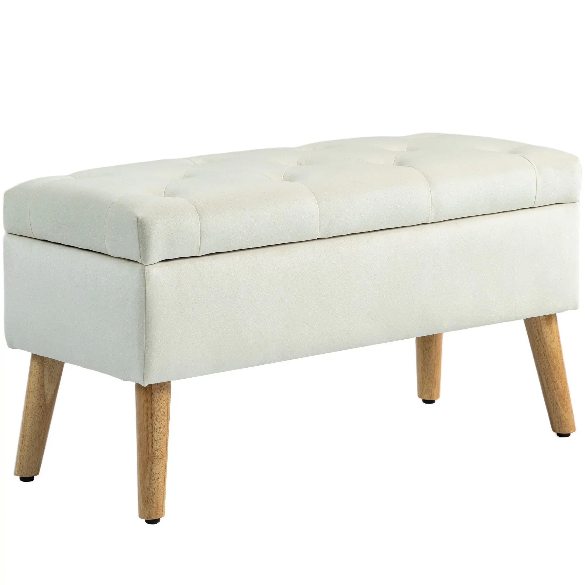 Storage Bench, Storage Chest, with Lid, Velvet-Effect Fabric, Wood Legs, Holds up to 120 kg, for Living Room, Bedroom, Entryway, 80 x 35 x 40 cm, Cream