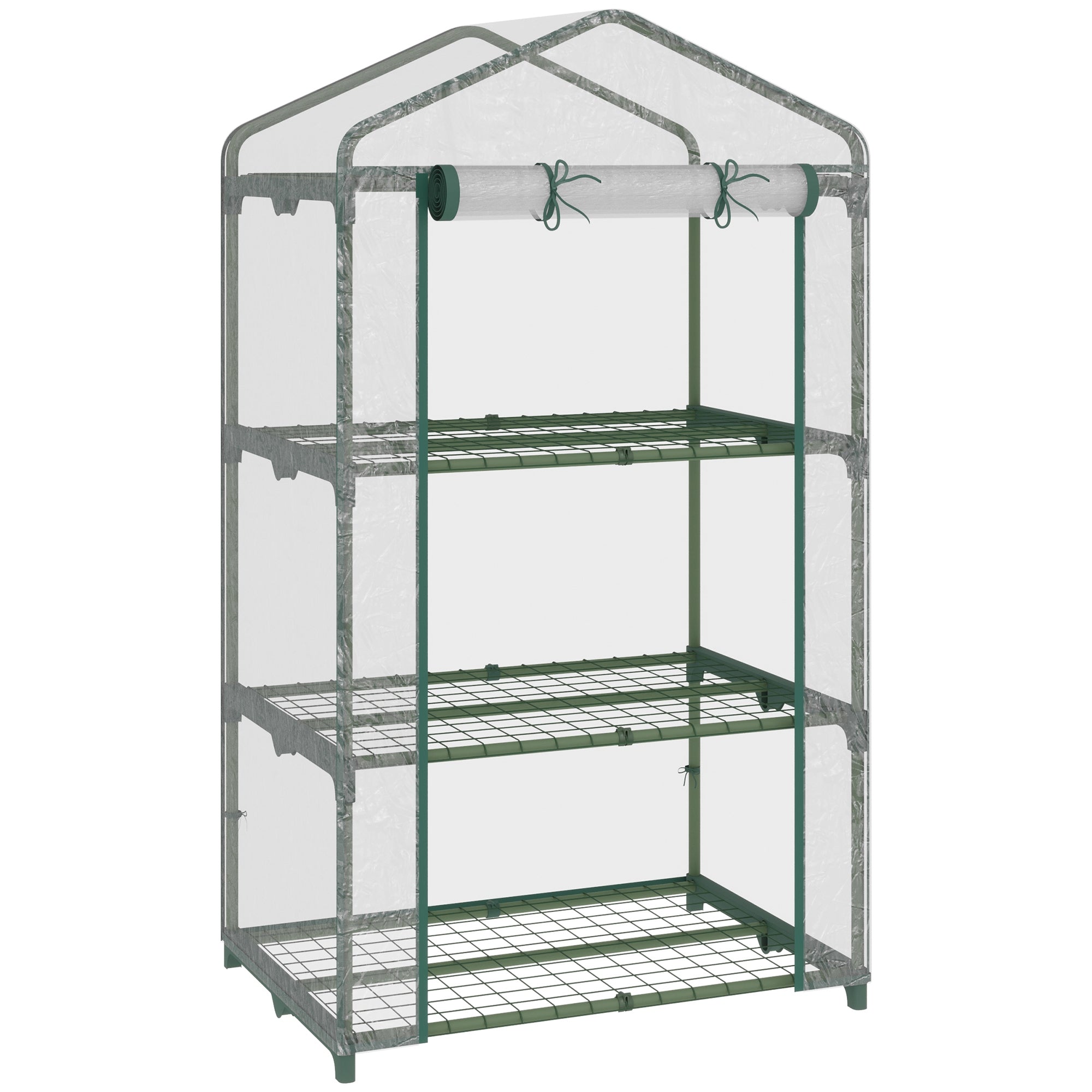Outsunny 3-Tier Gaardenglashaus Terrasse Gaardenglashaus mat 3 Regaler a 1 Reissverschlussdier fir d'Pfelder Blummen a Geméis 69x49x125 cm Transparent