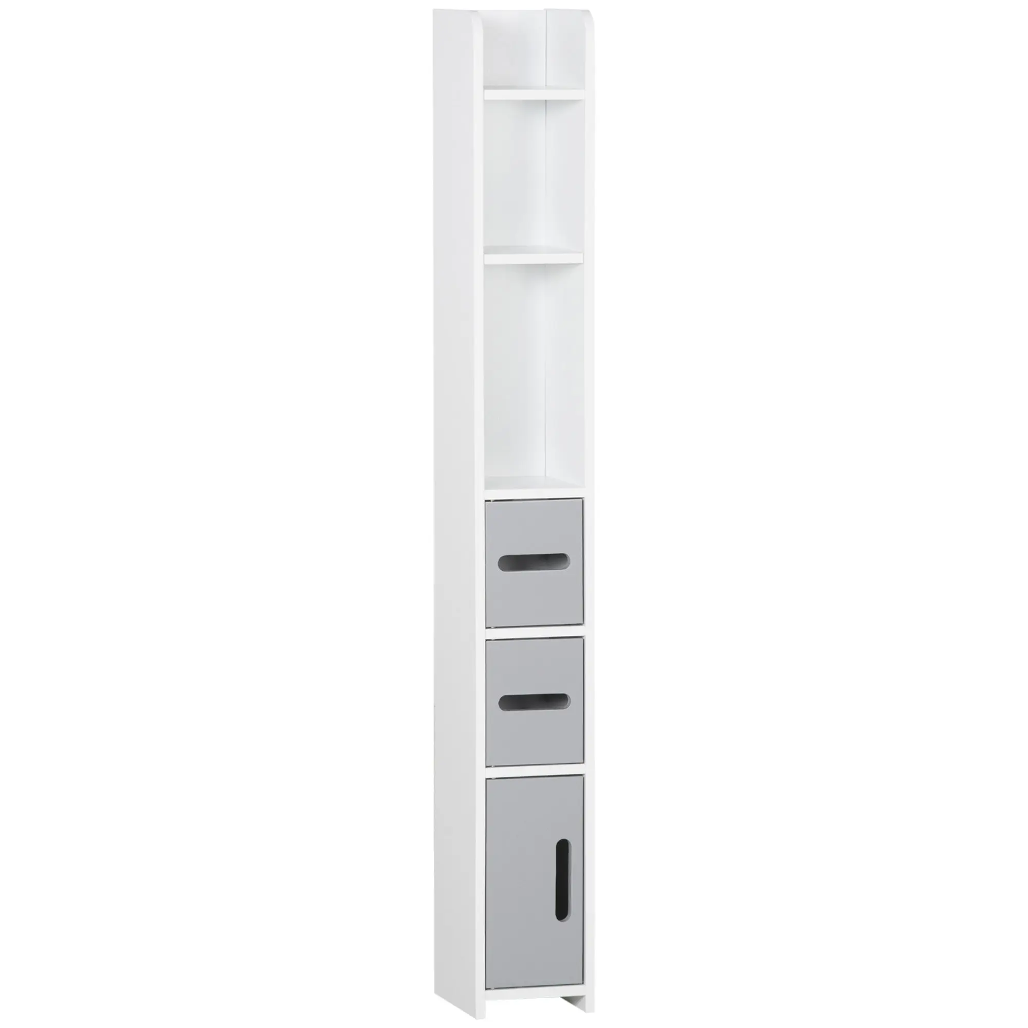 Bathroom Column Cabinet with 3 Doors 3 Open Shelves and Anti-tip System Modern Style Bathroom Cabinet 15x17x120 cm Grey