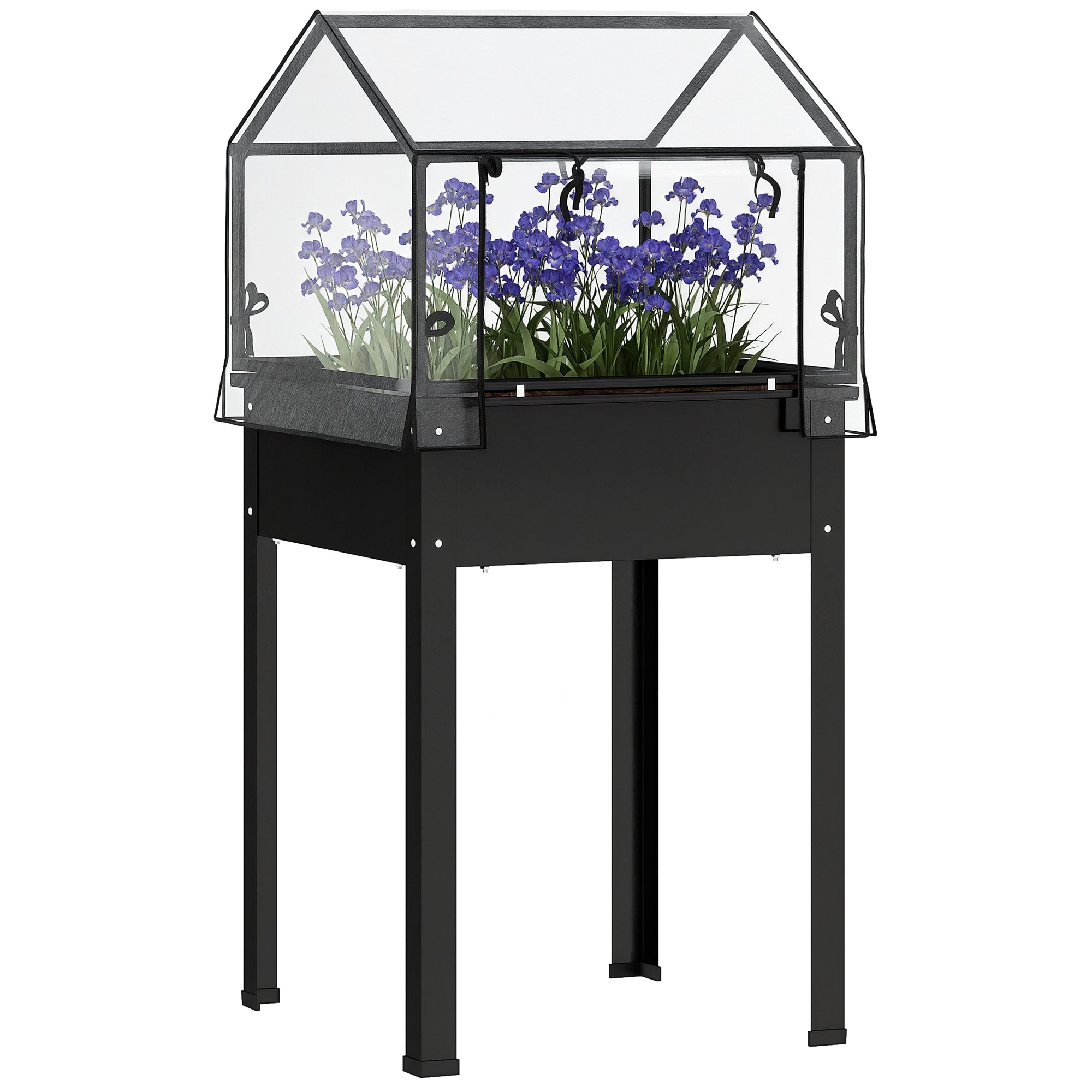 Raised Garden Bed with Cover, Elevated Herb Planter with Drainage Holes, Metal Plant Box, Weather-Resistant Vegetables Bed, Garden Bed, Planting Bed for Garden, Balcony, 60 x 60 x 120 cm, Black