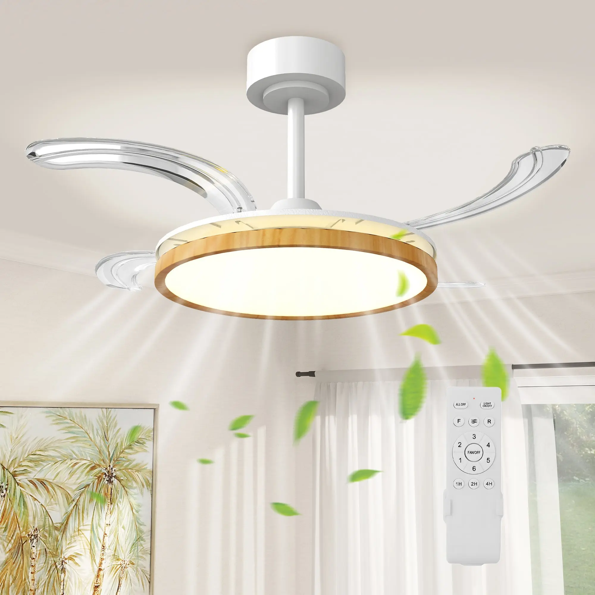 LED Ceiling Fan with Light, 80W, Reversible DC Motor, Quiet Ceiling Fan Lamp, Remote Control, 6 Speeds, 3 Color Temps, Timer, for Living Room, ?95 cm (37.4 in), Natural