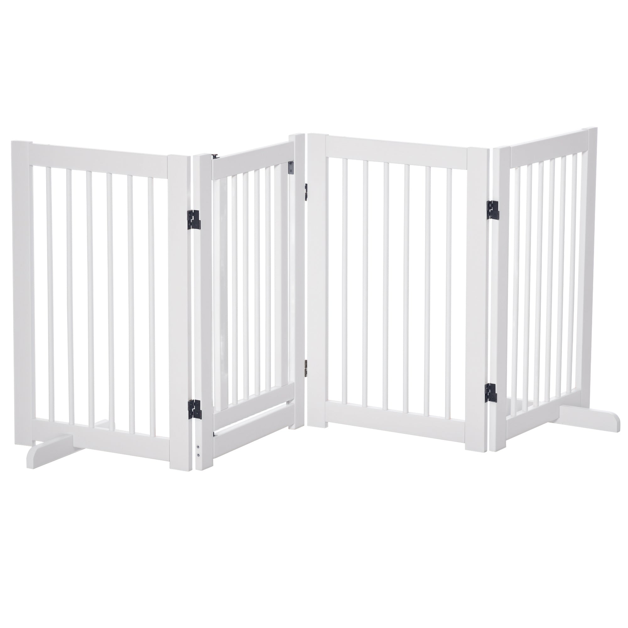 PawHut Freistehende Hundesicherung mit Füßen 204 x 75 cm Weiß Holz Hundetor Treppenschutzgitter Türschutzgitter für Treppen, Türen, Küche, Flur, 4 Panels