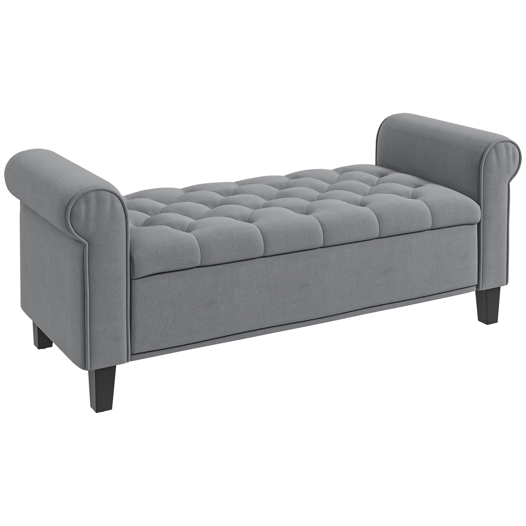 HOMCOM Polsterbank, Bettbank, Sitzbank im Samt-Look, Diele-Bank mit Stauraum für das Schlafzimmer, bis zu 120 kg belastbar, Grau, 126 x 48,5 x 57 cm