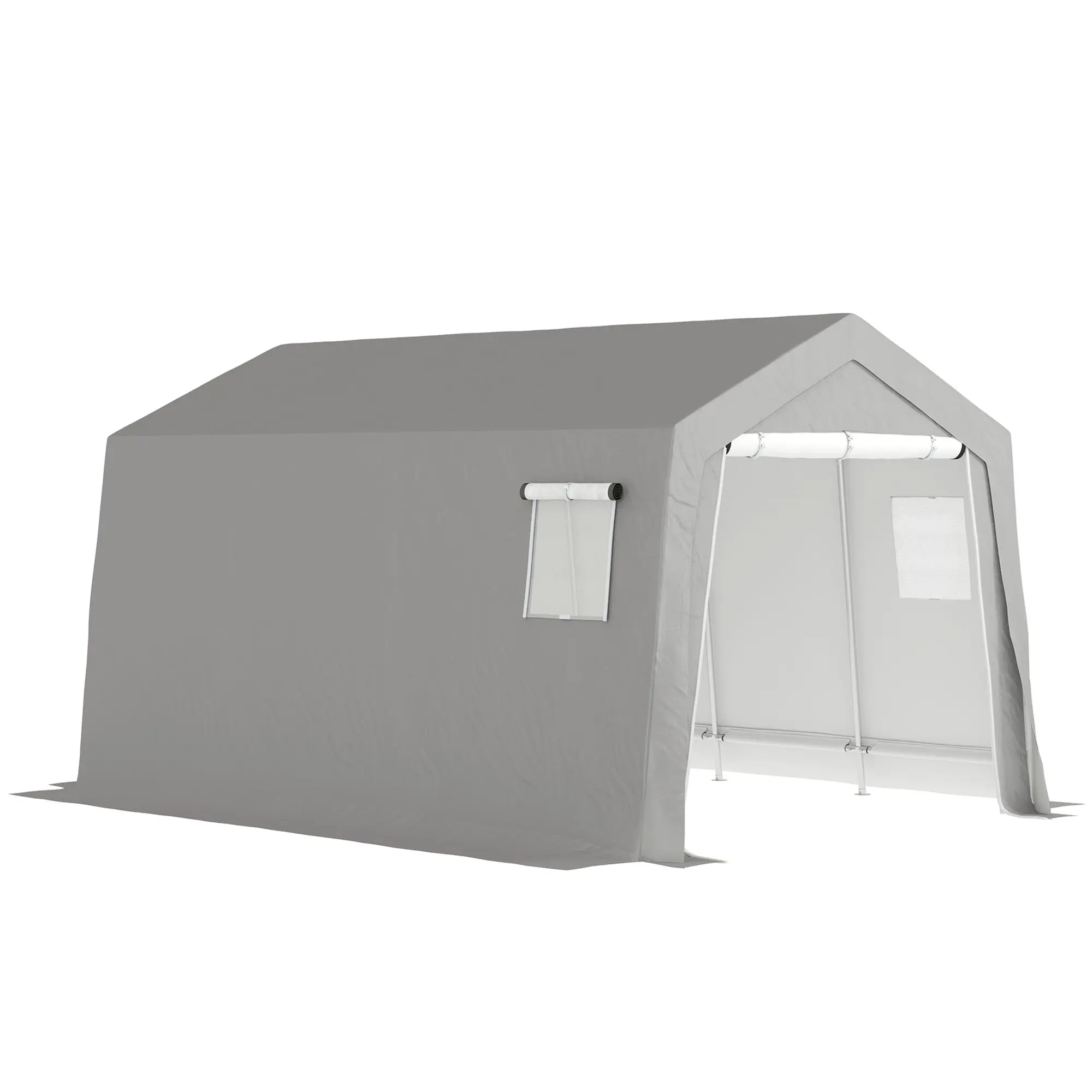 Tool Shed with Saddle Roof Waterproof Tool Tent with Doors, Windows, Anti-Dust Bicycle Cover, Foil Tool Shed Bicycle Garage for Patio Garden, 300 x 447 x 255 cm, Light Grey
