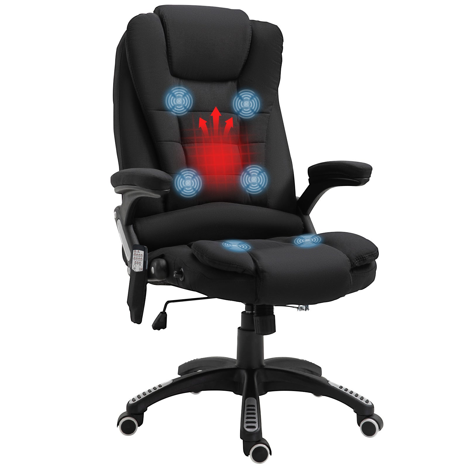 Office Chair with Vibration Massage, Ergonomic Desk Chair with Heating, Reclining Function, Height Adjustable Executive Chair with Remote Control, Side Pocket, Linen Look, Black
