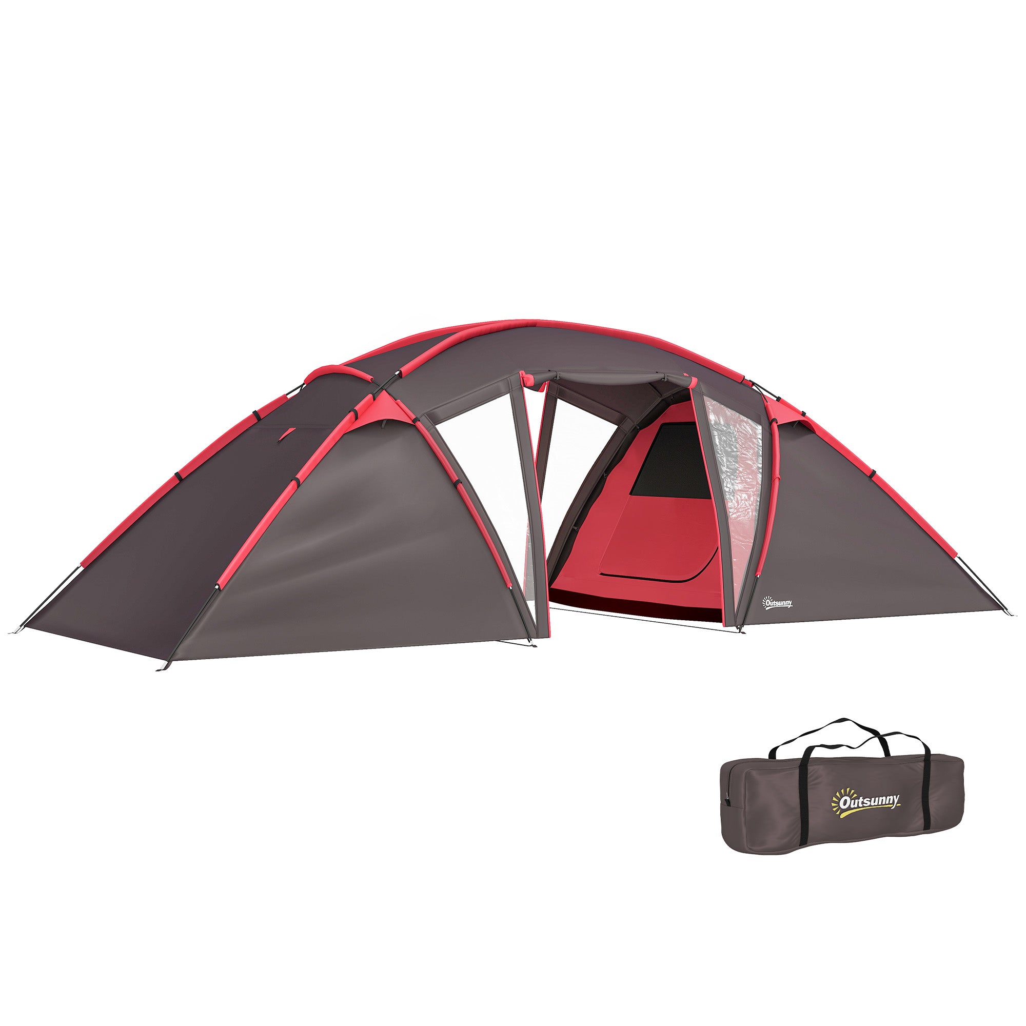 Tunnel Tent for 4-6 People, with 3 Rooms, Light Hook, Group Tent with Double Doors, 3000mm Water Resistant Family Tent, for Garden, Campsite, Grey