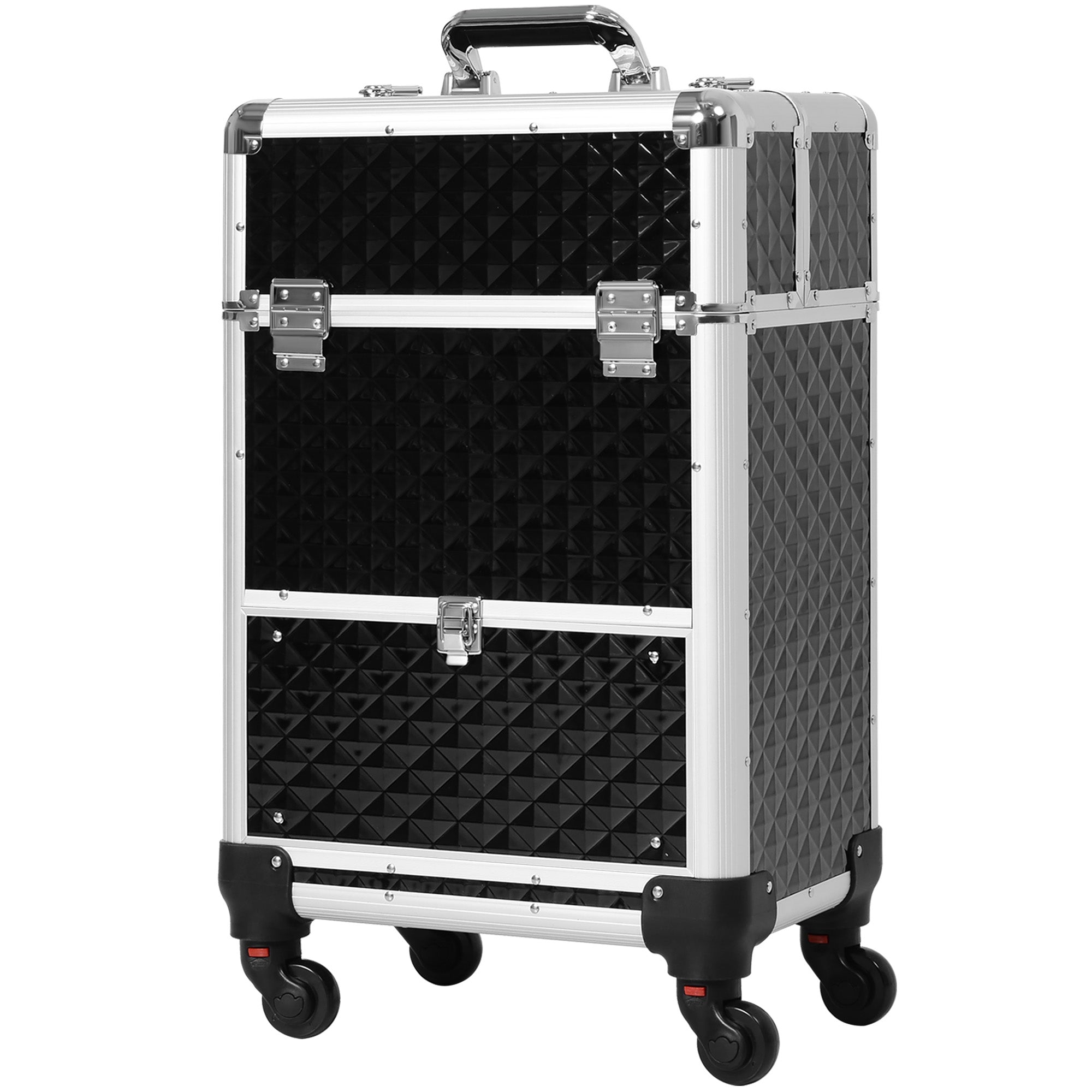 HOMCOM Professionelle Make-up-Box mit Schublade, Make-up-Box mit Rollen für Reisen und Arbeit 34x25x62 cm Schwarz