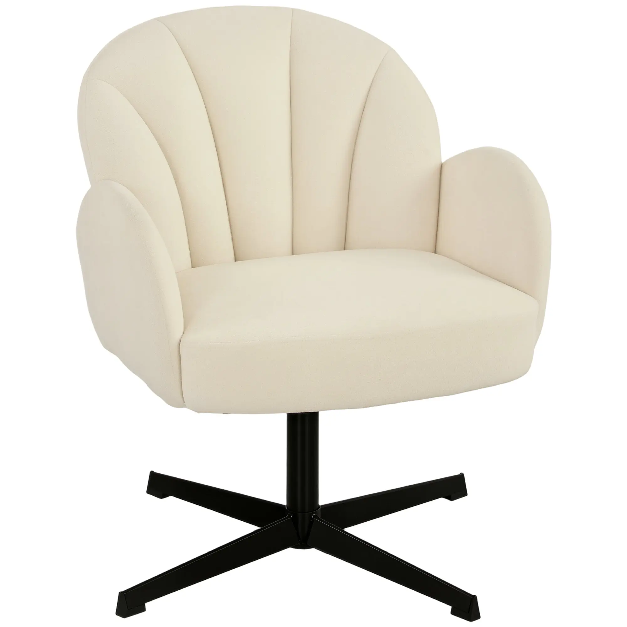 Swivel Living Room Armchair — Velvet Shell Chair with Spring-Cushion, Steel Base, Modern Vanity/Reading Chair, Beige