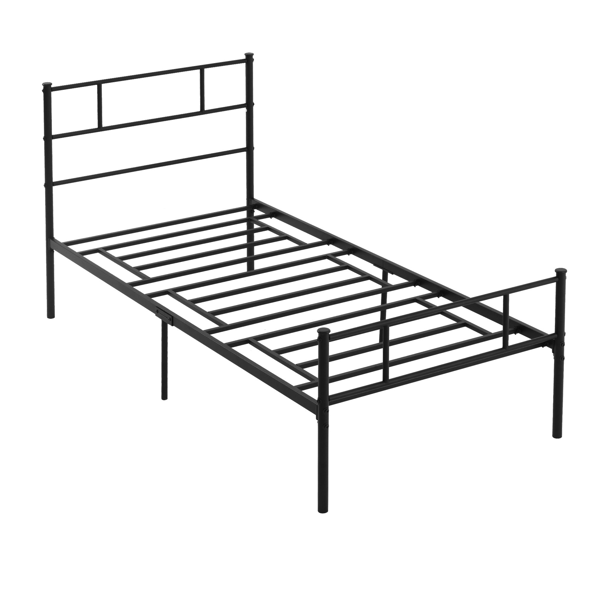 HOMCOM 1x2m Stol Eenzelbett Rahmen, Eenzel Slatted Frame mat integriérten Slats, Kapp a Foussplank Industriell Stil, Schwaarz
