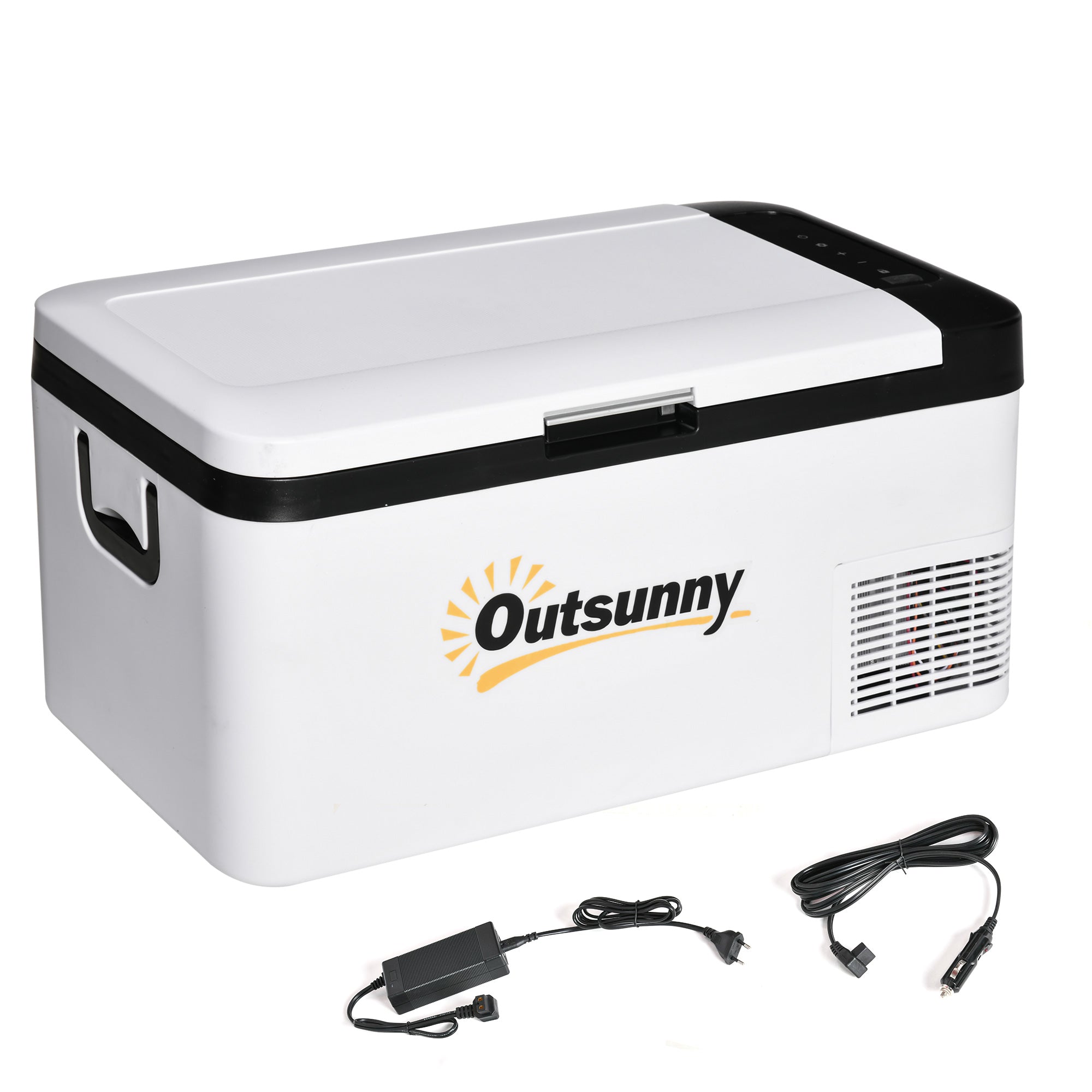 Портативен електрически охладител Outsunny 18L 12/24V до -20°C хладилник и компресорен фризер за кола с LED светлина и сгъваеми дръжки, ниско енергийно потребление за дом и кемпинг 58.5x33.5x29.2 см Б