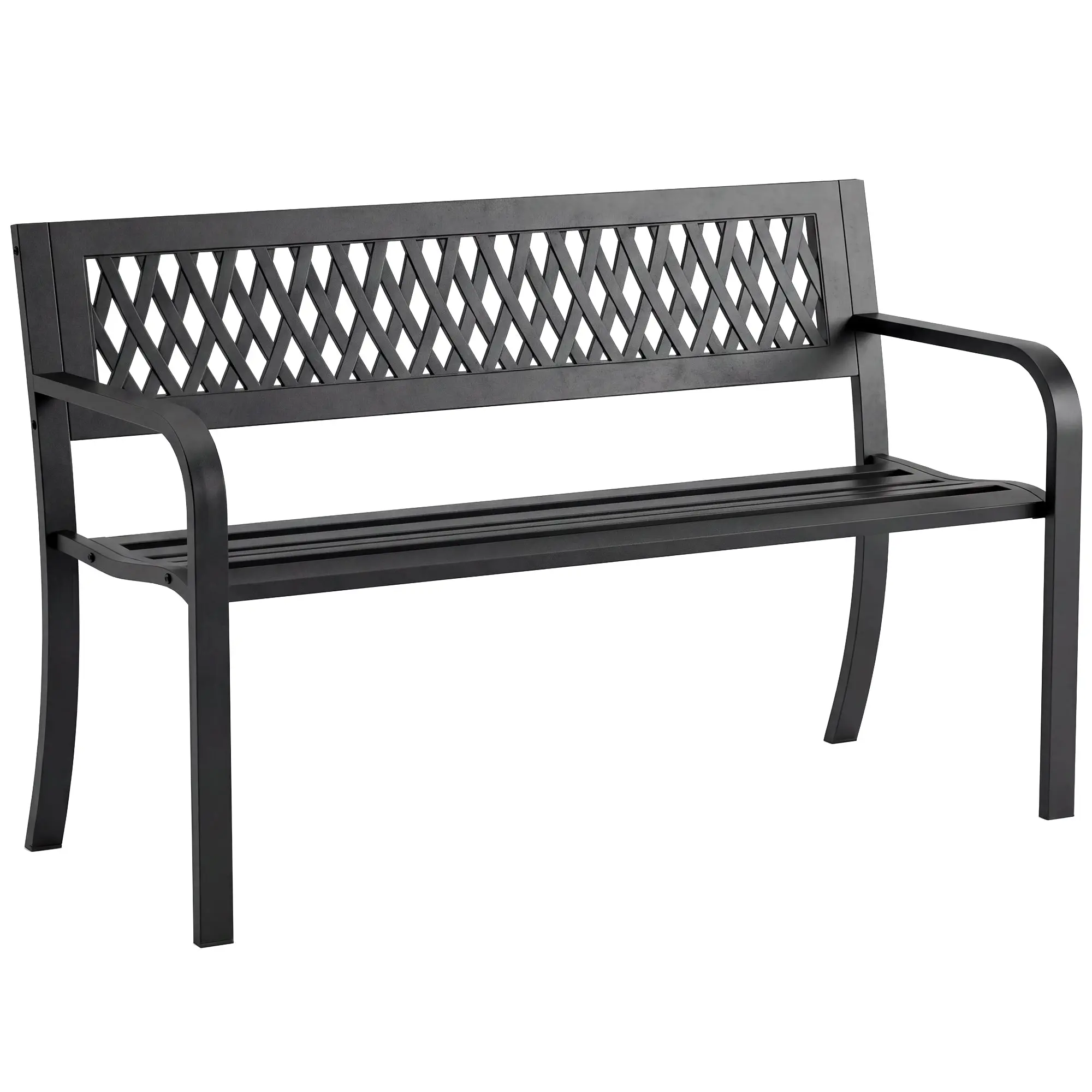 2-Seater Outdoor Garden Bench with Slatted Seat, Armrests and Steel Frame for Patio & Terrace, 46.9 x 19.7 x 29.5 in (119 x 50 x 75 cm), Black