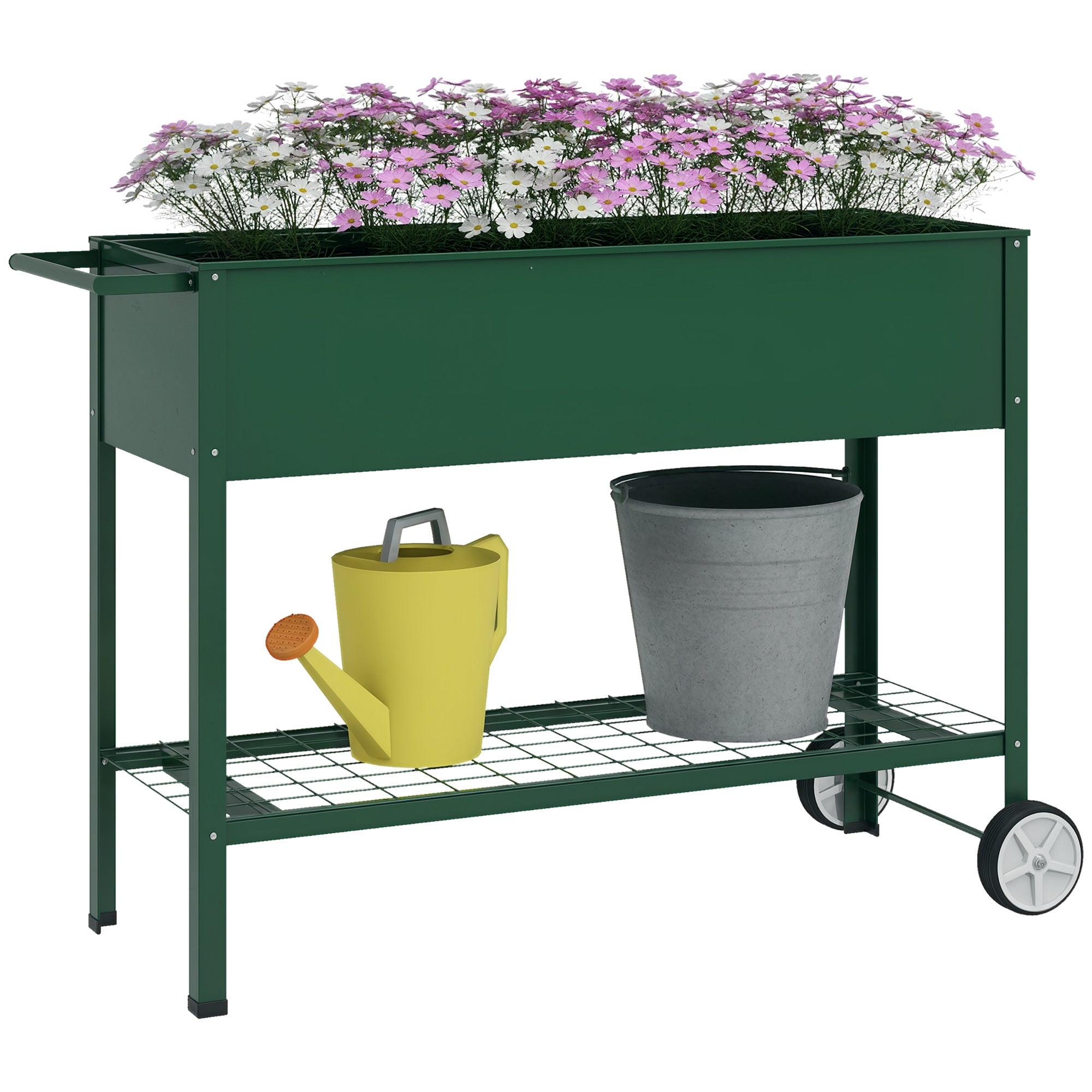 Outsunny Hochbeet 109x44x80 cm Erhöhtes Urbanes Gartenbett mit 2 Rädern, Ablage und Seitengriff für das Anpflanzen von Pflanzen, Blumen und Gemüse
