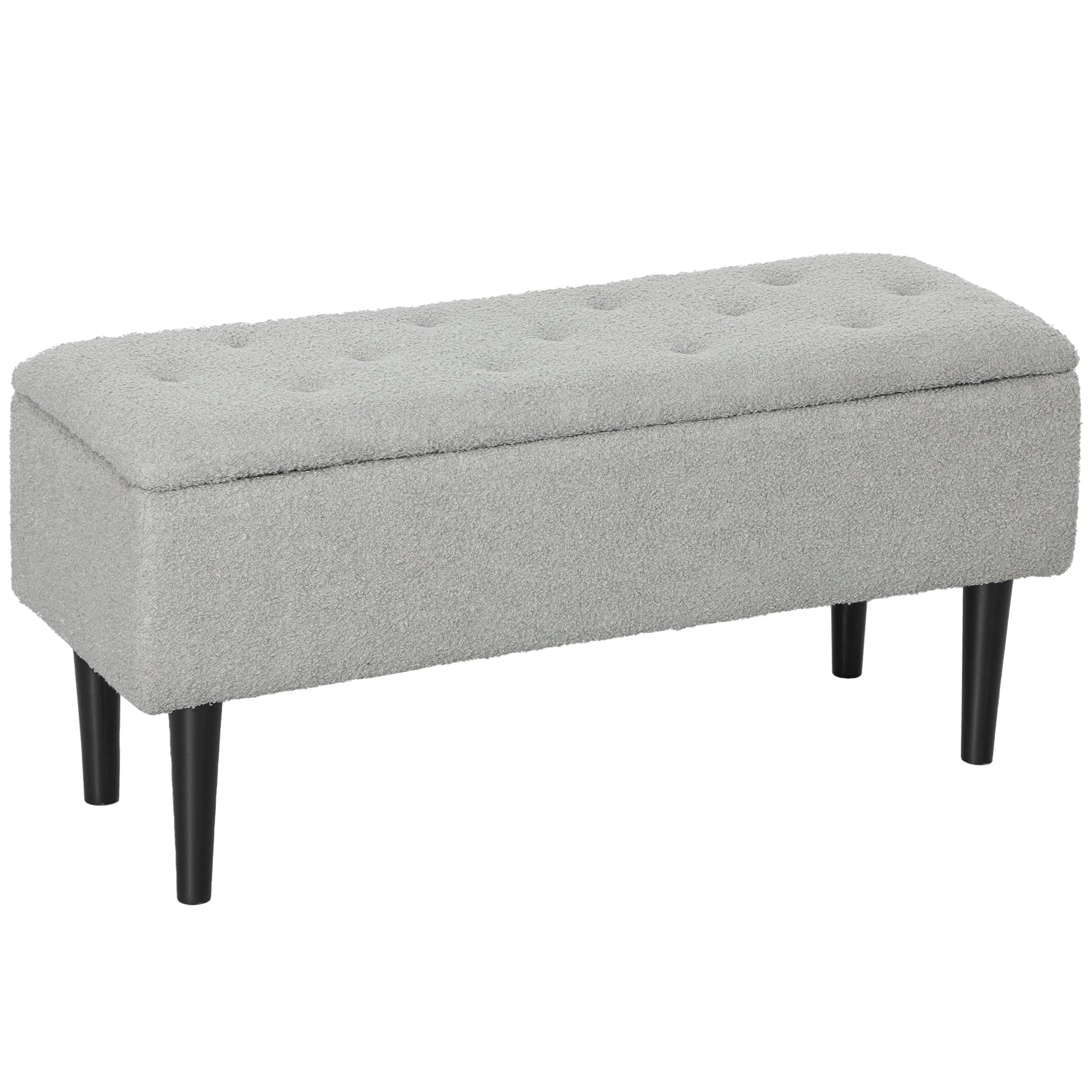 HOMCOM Tárolós Pad, Ágy Pad, Kárpitozott Pad Hajtható Tetővel, Velúrviselet, Tároló Pad, Nappalihoz, Hálószobához, Szürke, 95 x 38 x 45 cm