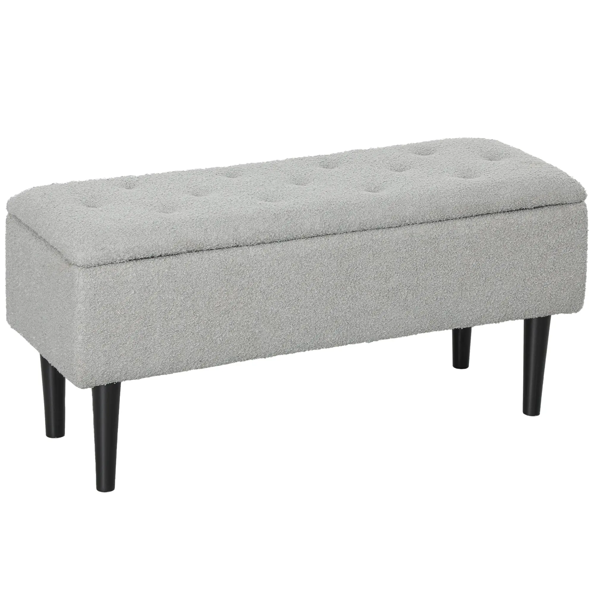 Bench with Storage, Bed Bench, Upholstered Bench with Folding Lid, Velvet Look, Chest Bench, for Living Room, Bedroom, Gray, 95 x 38 x 45 cm