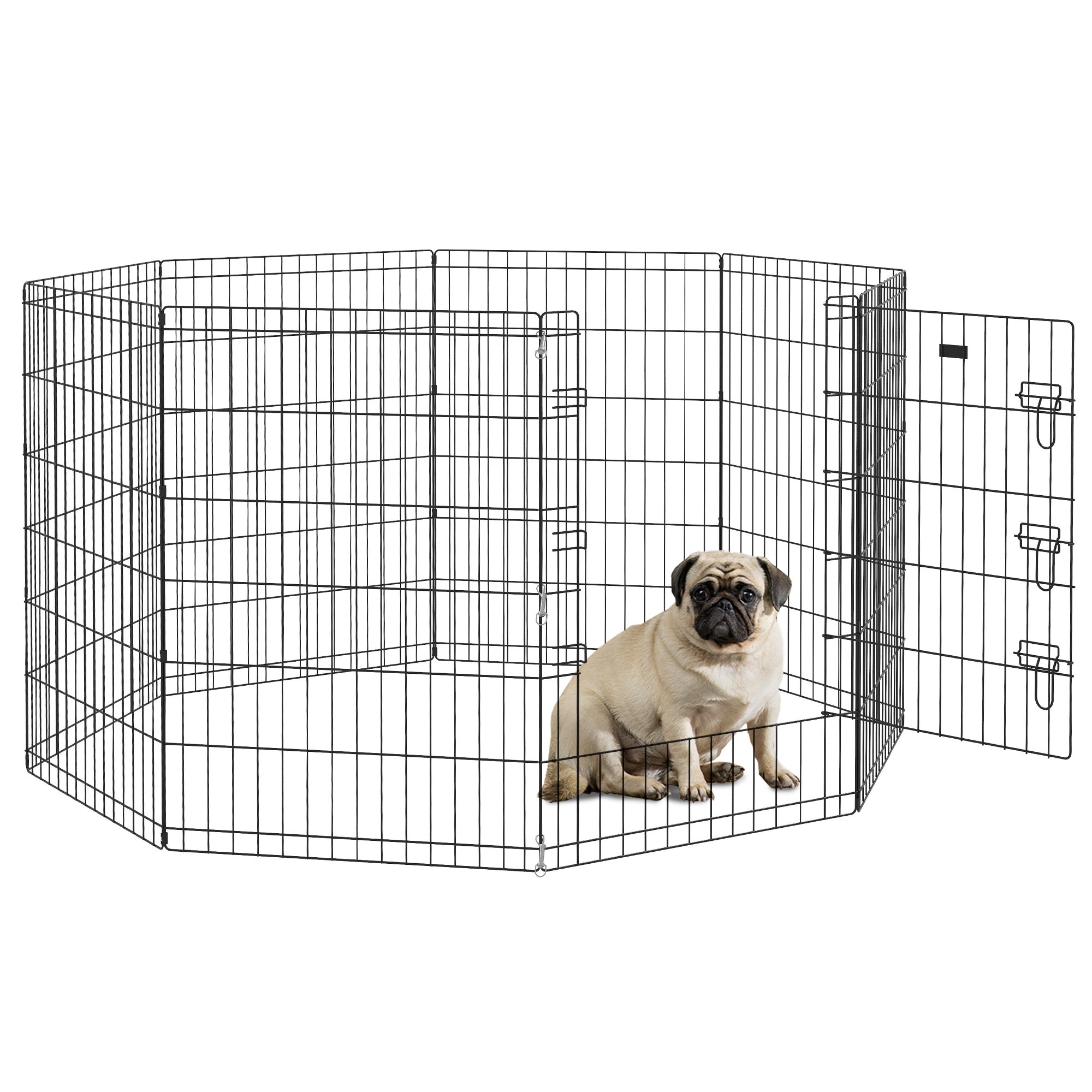 Modular Pet Playpen for Dogs, Rabbits & Small Pets – Foldable Indoor/Outdoor Wire Fence with Lockable Door, 8 Panels, 24 x 36 in (61 x 91 cm), Black