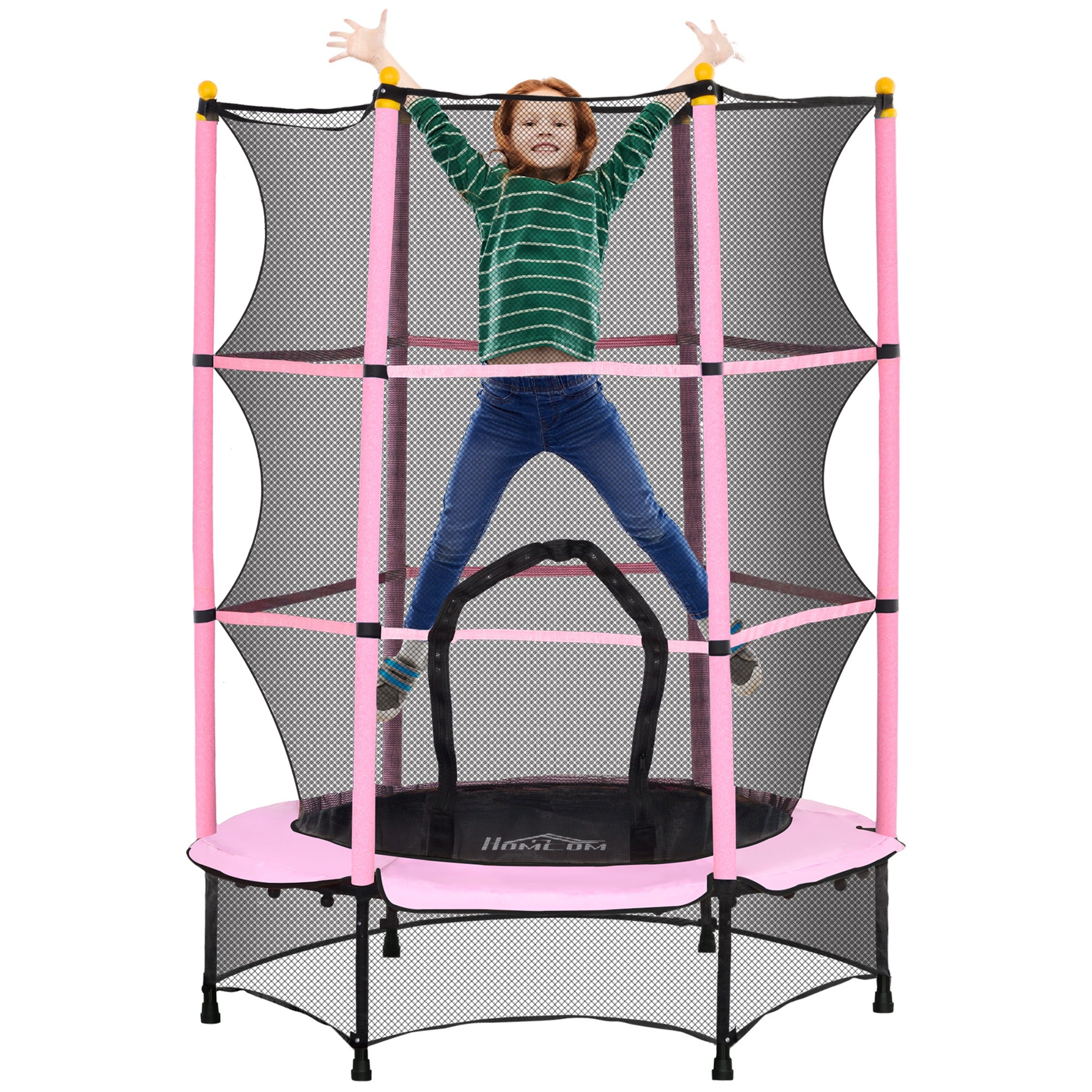 HOMCOM Kids Trampoline Ø140 cm, Trampoline met Veiligheidsnet, Randezeling, Tuin Trampoline voor Kinderen 3-10 Jaar, Tot 50 kg, Roze