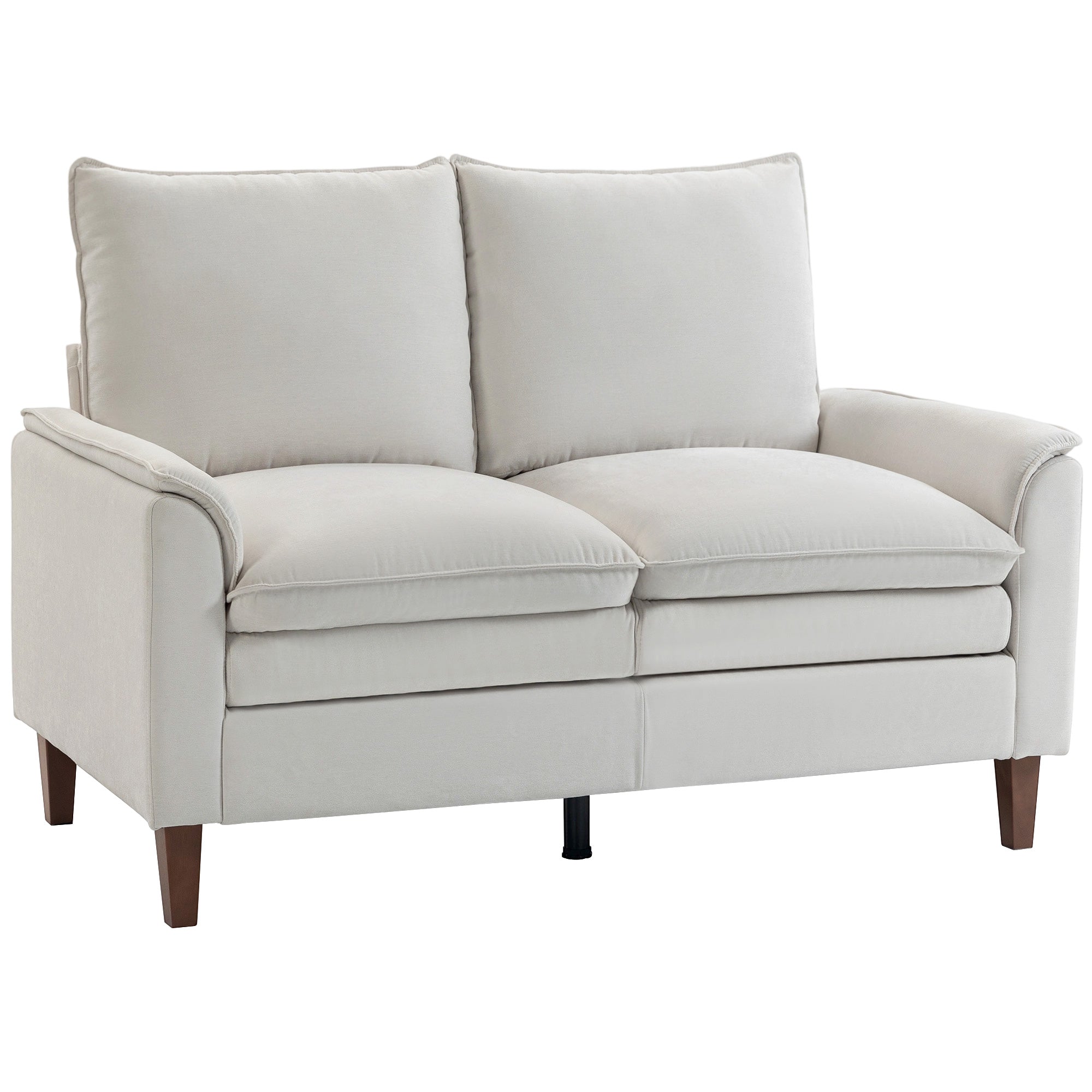 HOMCOM 146 cm pločio 2 vietų sofa, modernus chenilas, dviejų sluoksnių paminkštinimas, kišeninės spyruoklės, gili sėdima dalis, aukšta atloša ir gummedžio kojelės – kreminė