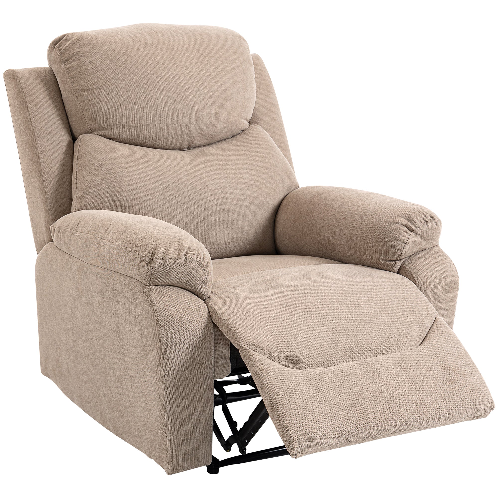 HOMCOM manuell vilfåtölj – modern recliner i linnekänsla, utdragbart fotstöd, armstöd, tjock stoppning, fällbar upp till 150°, tål 120 kg, för vardagsrum, beige