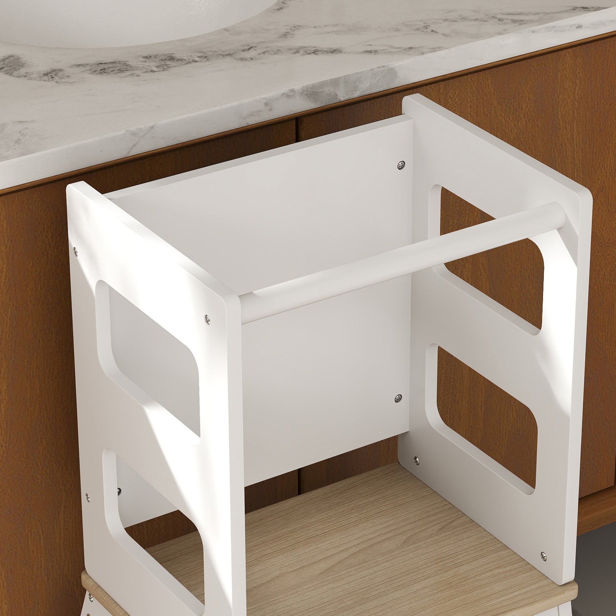 AIYAPLAY Beobachtungsturm für Kinder, Lernplattform für Kinder, trapezförmige Struktur, 2-in-1 Design mit Tafel, Sicherheitsbügel, für Kinder von 3-6 Jahren, Weiß