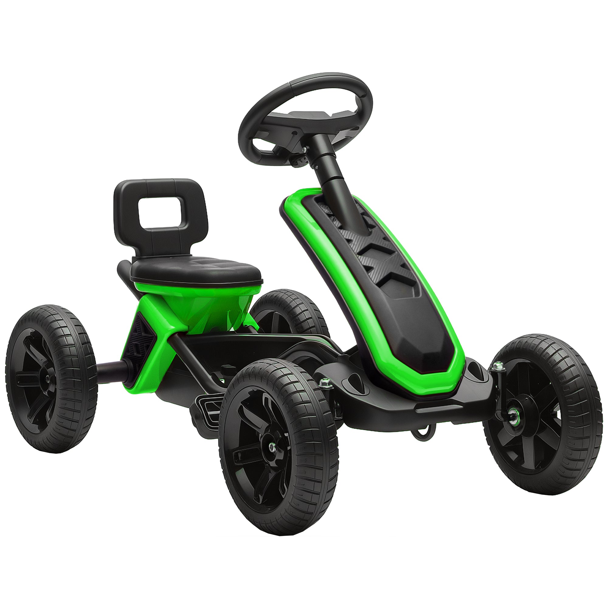 AIYAPLAY pedalų kartingas — metalinis rėmas, EVA neslystantys ratukai, talpa iki 30 kg, 2–5 m., žalias