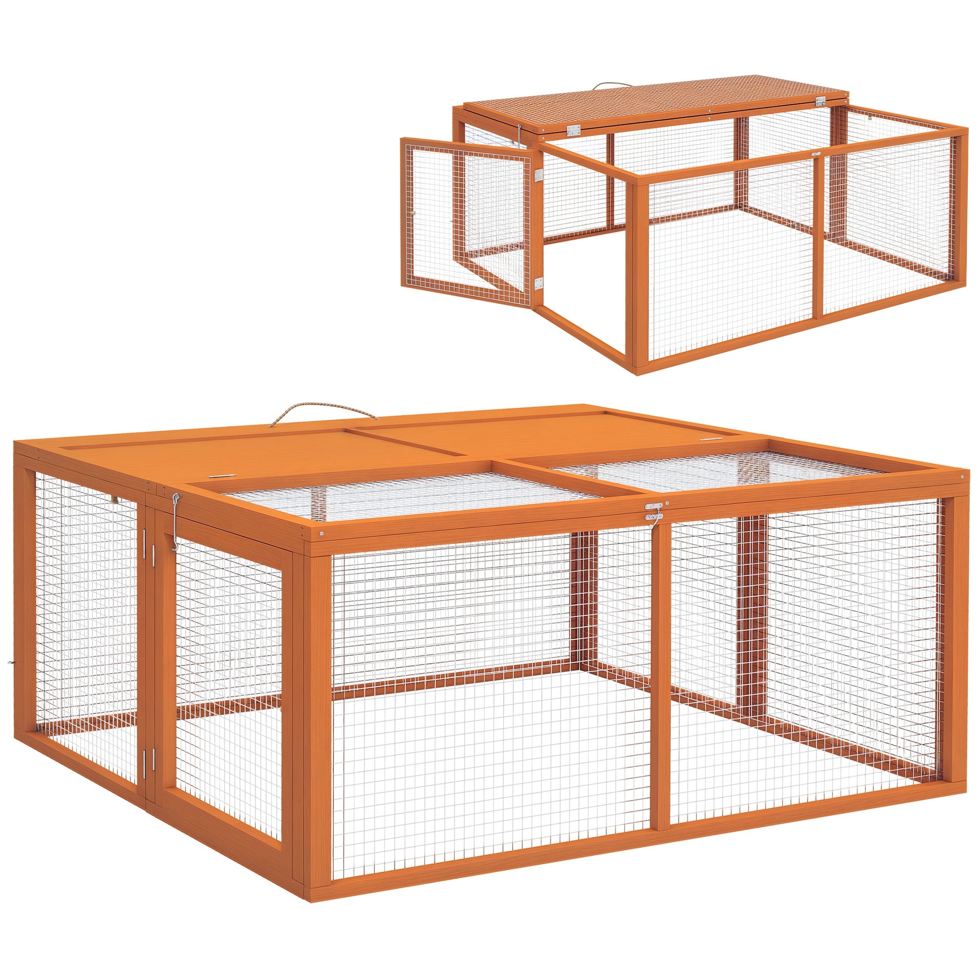 Folding Rabbit Hutch for 2-3 Rabbits, Wooden Rabbit Cage with Steel Wire Mesh, Top Opening, Side Door and Carry Handle, Outdoor Small Animal Run, 110 x 105 x 50 cm