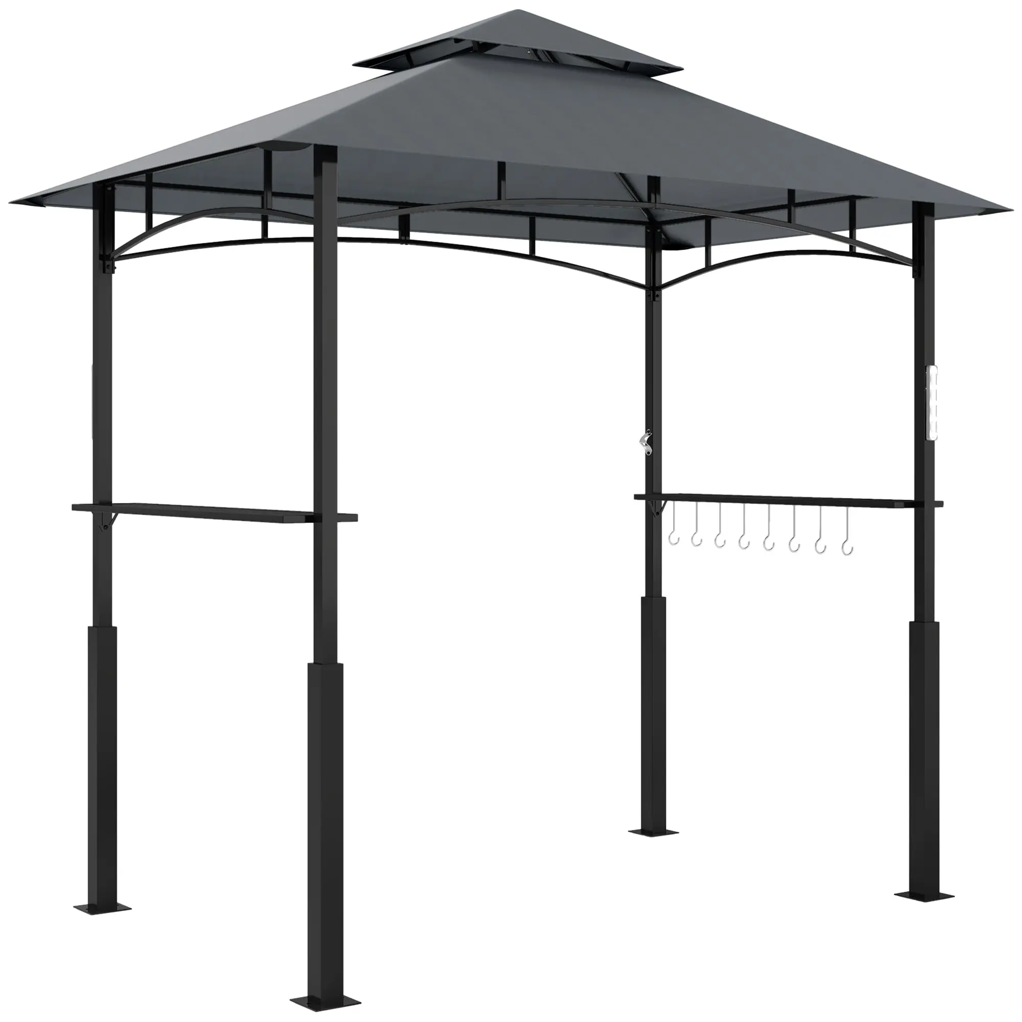Grill Pavilion with LED 243 x 148 x 248 cm Waterproof Flame Retardant Garden Pavilion with Double Roof, Side Shelves, Arbor with UV Protection, BBQ Pavilion Made of Metal Grill Tent for Party BBQ Grey