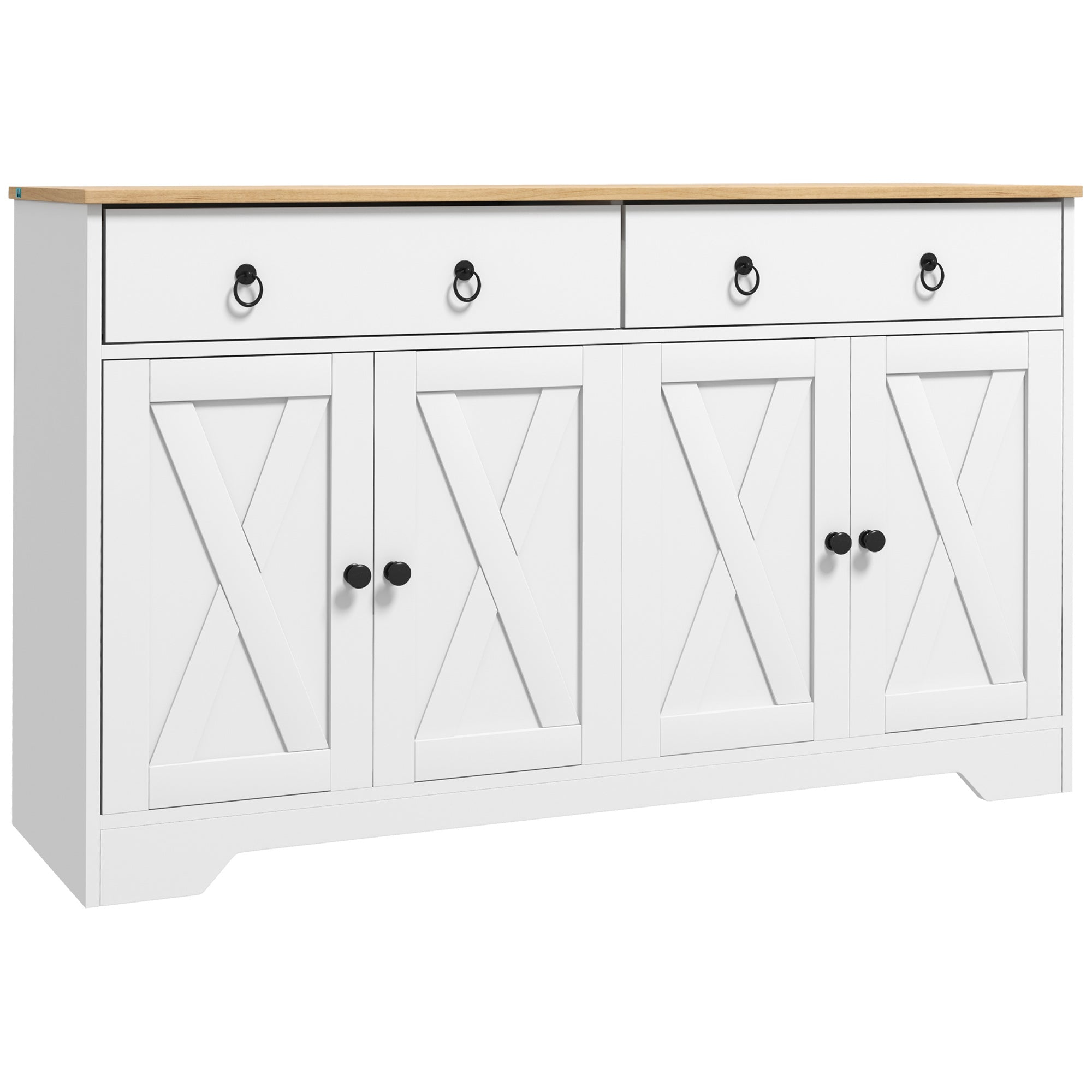 HOMCOM Buffet opbergkast keuken kast landelijke stijl 2 lades en 2 kasten met verstelbare planken - dim. 121L x 37B x 75H cm wit