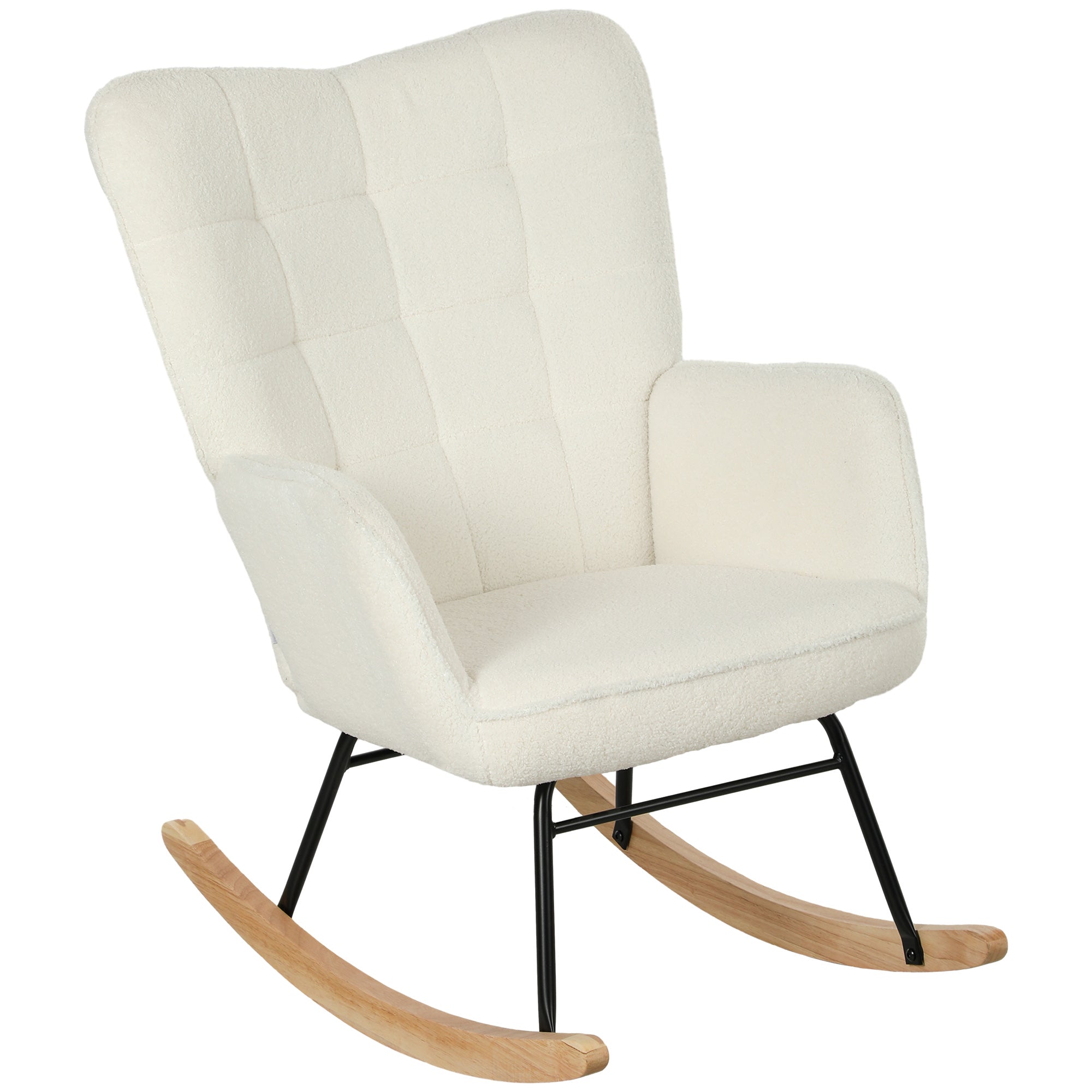 Rocking Chair — Padded Berber Fleece Armchair with Beech Rockers, Ergonomic Relax Chair for Living Room & Bedroom, White, Up to 265 lb