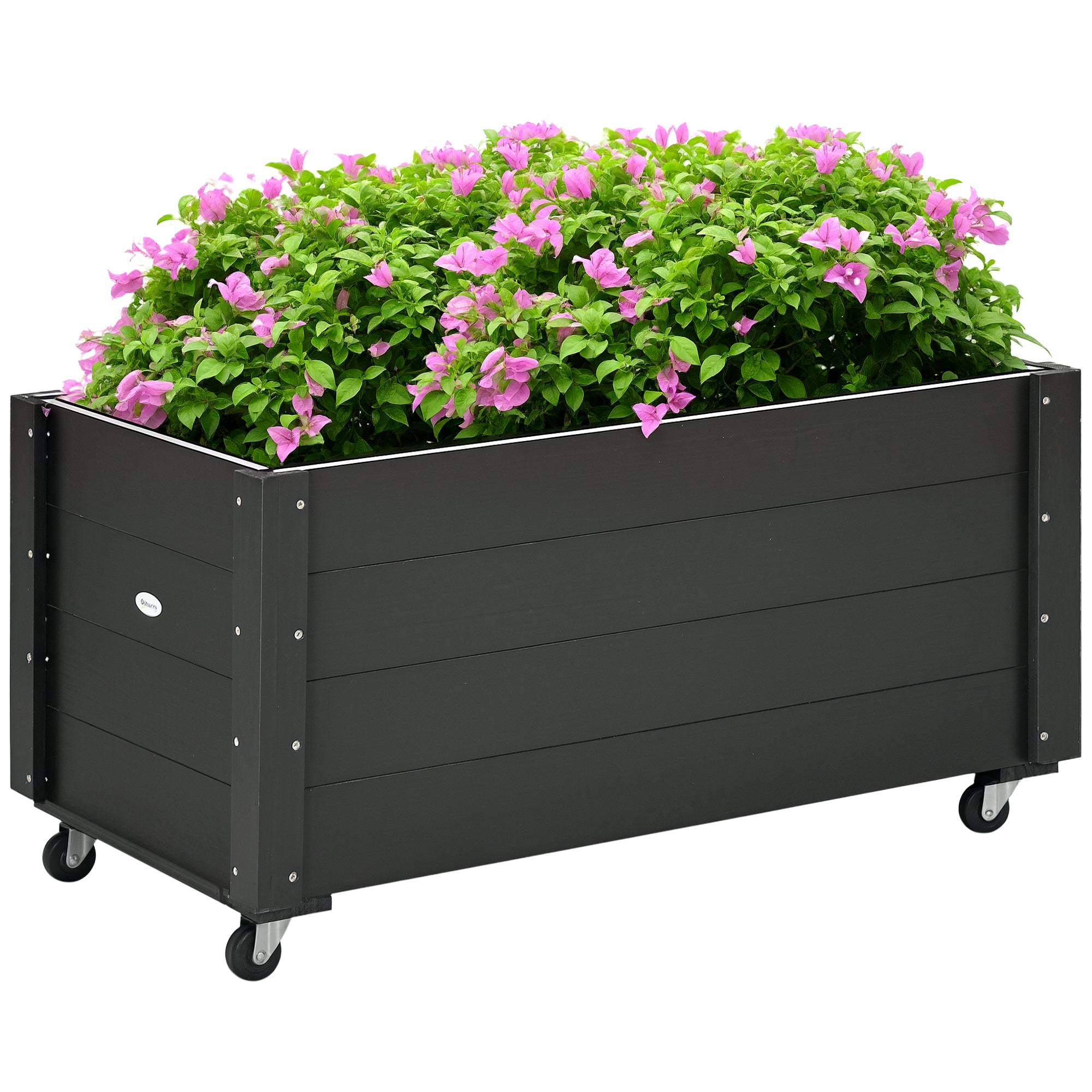 Solid Wood Raised Garden Bed with Wheels, Planting Bed with Rollers, Greenhouse Planter Flower Box, Planting Box Planter 89x48x47cm for Garden, Terrace, Flower Pot for Climbing Plants, Flowers, Black