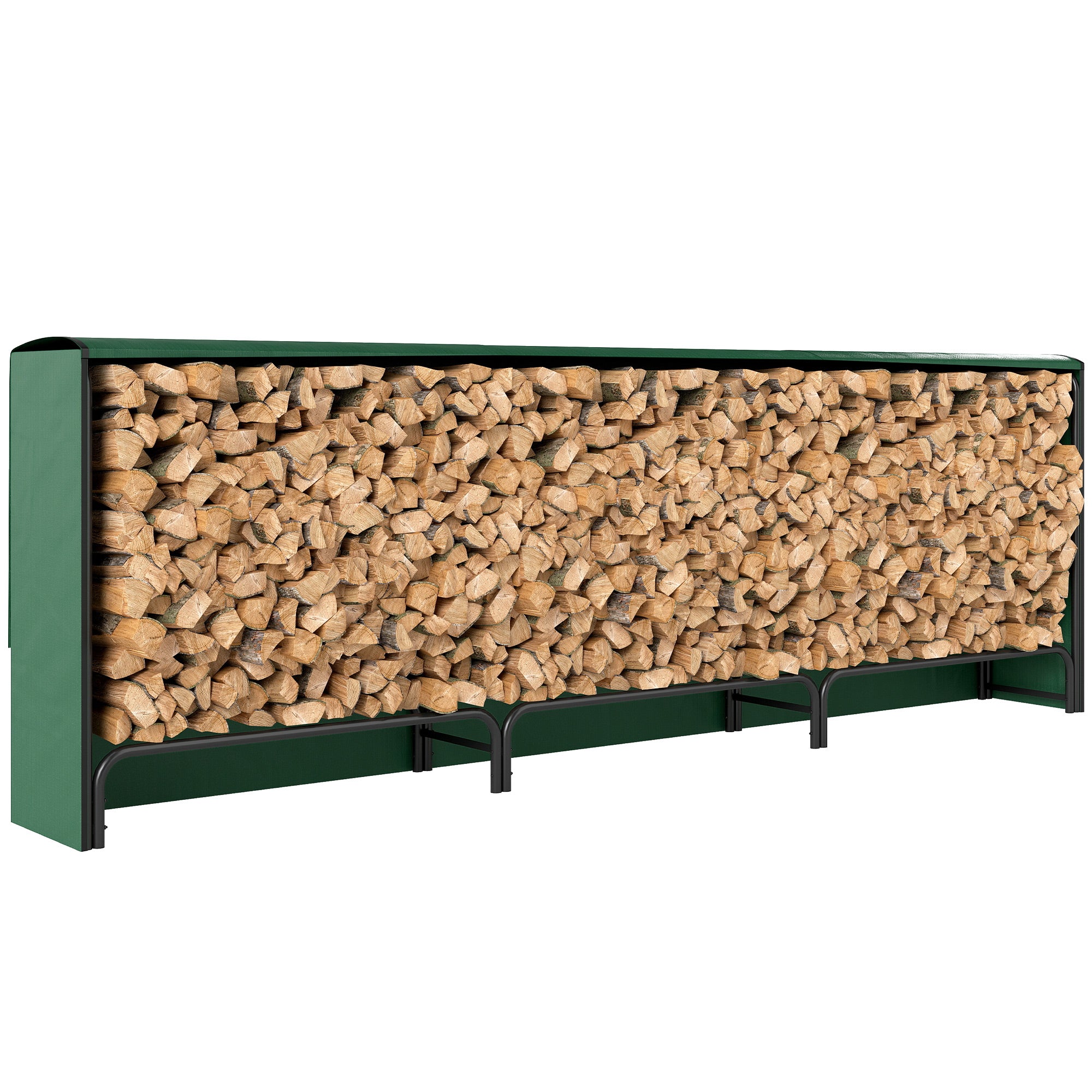Outdoor Metal Log Store with Waterproof Cover, Adjustable Frame, Raised Rack, 1 m³ (300 x 36 x 99 cm) — Black & Dark Green
