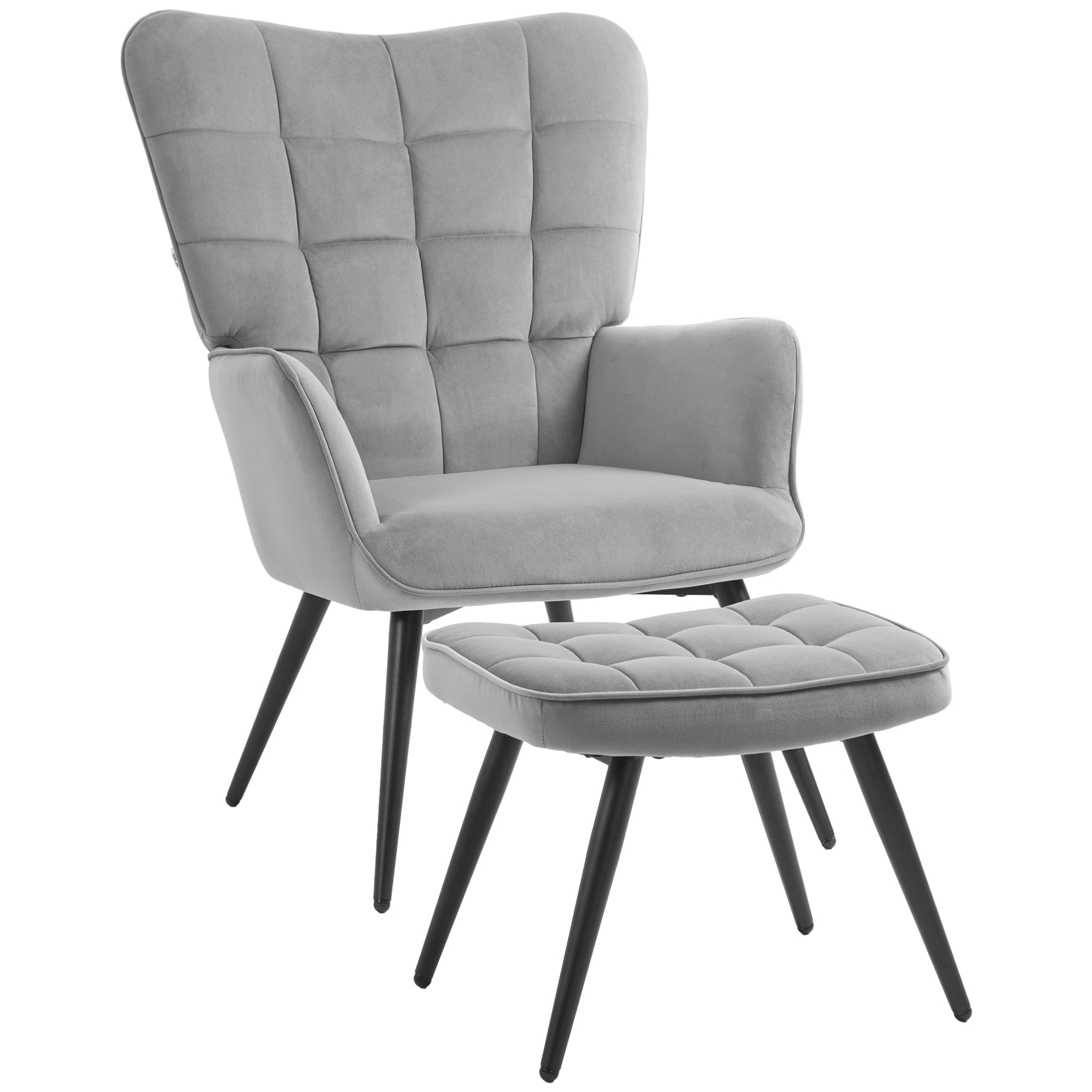 Armchair with Footstool Chair Lounge Chair with Velvet Look, Modern Recliner, TV Chair, Upholstered Chair for Living Room, Bedroom, Light Gray