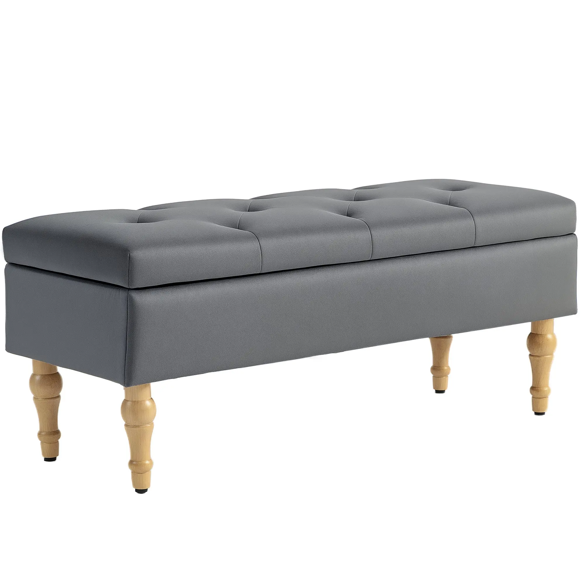 Storage Ottoman Bench 2 in 1 Velvet Storage Bench Medieval Style with Tufted Hinged Lid and Rubberwood Legs for Hallway, Living Room, Bedroom, 102 x 38 x 41 cm, Grey