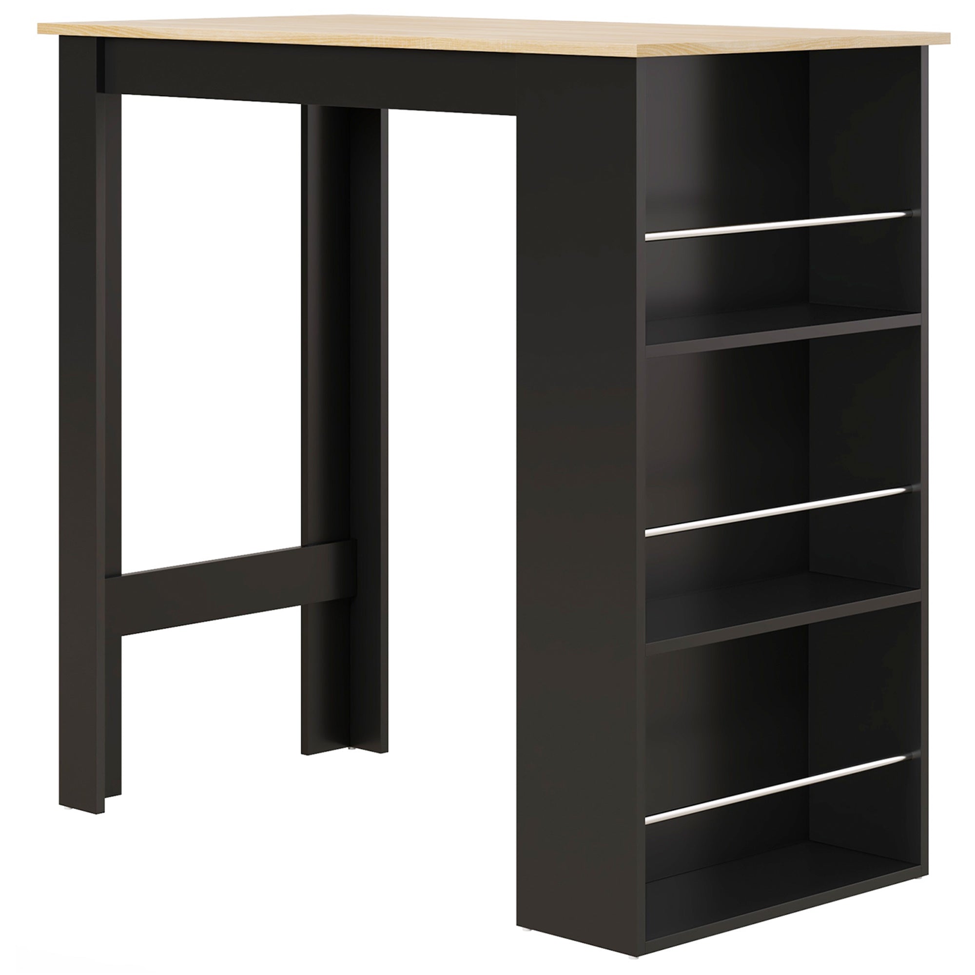 HOMCOM Hoge Bartafel Keukenblad - afm. 112L x 57B x 106H cm - 3 planken - zwart