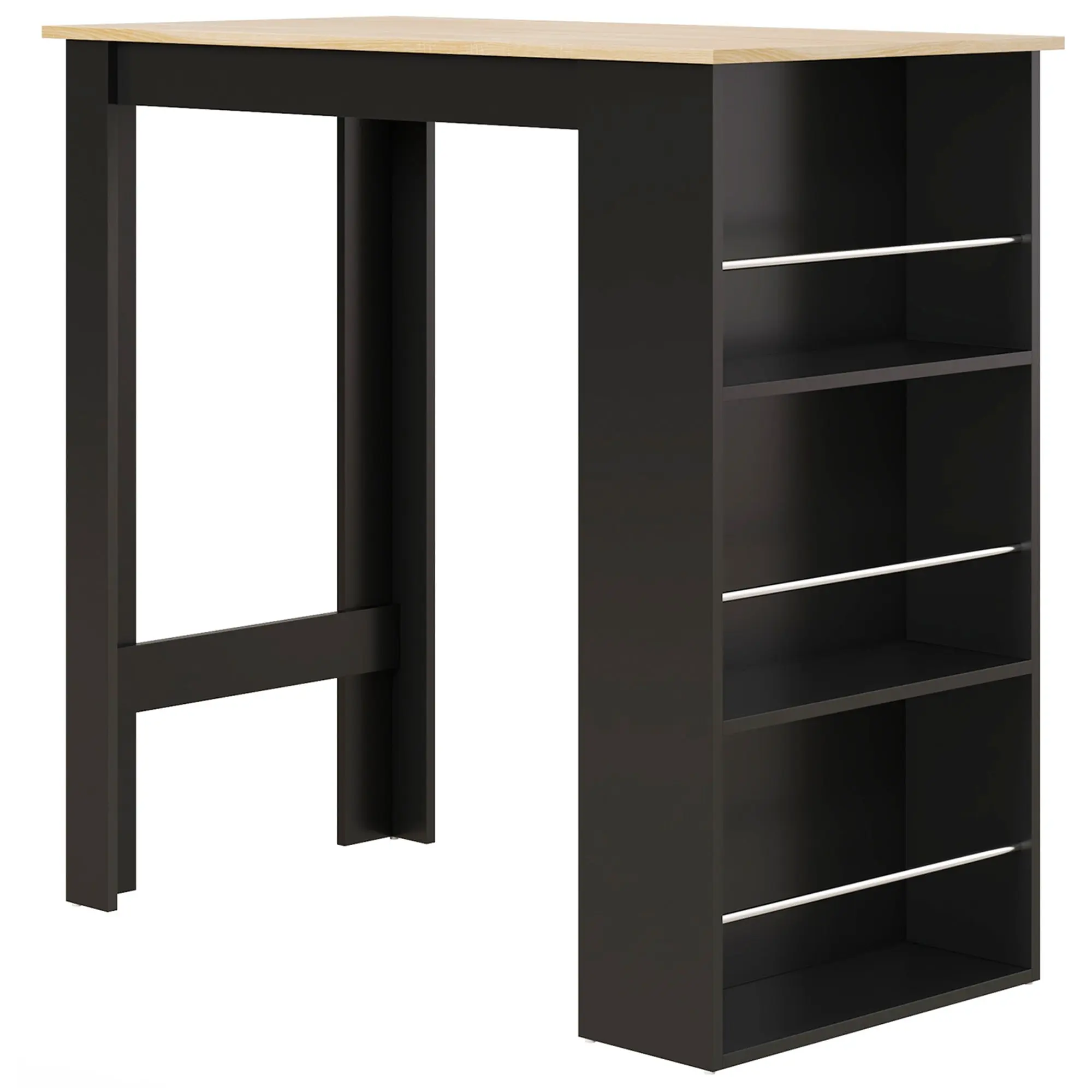 High Bar Table Kitchen Counter - dim. 112L x 57W x 106H cm - 3 shelves - black
