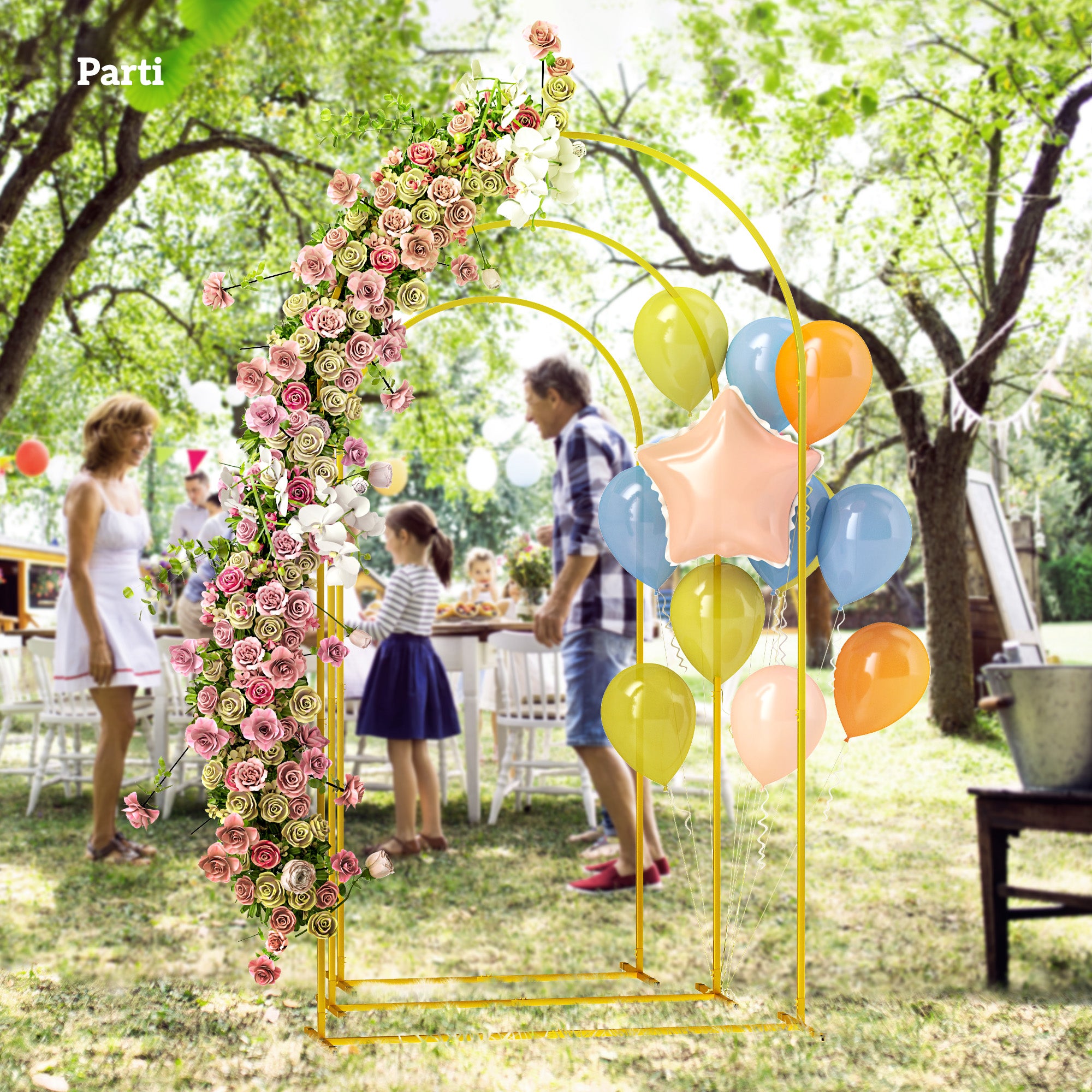 Outsunny 3 db-os Arany Fém Esküvői Ív Támogatás, 2.2m, 2m, 1.8m, Kerti Ív, Esküvő, Születésnapi Party, Baba Zuhany, Virágos Lufi Ív