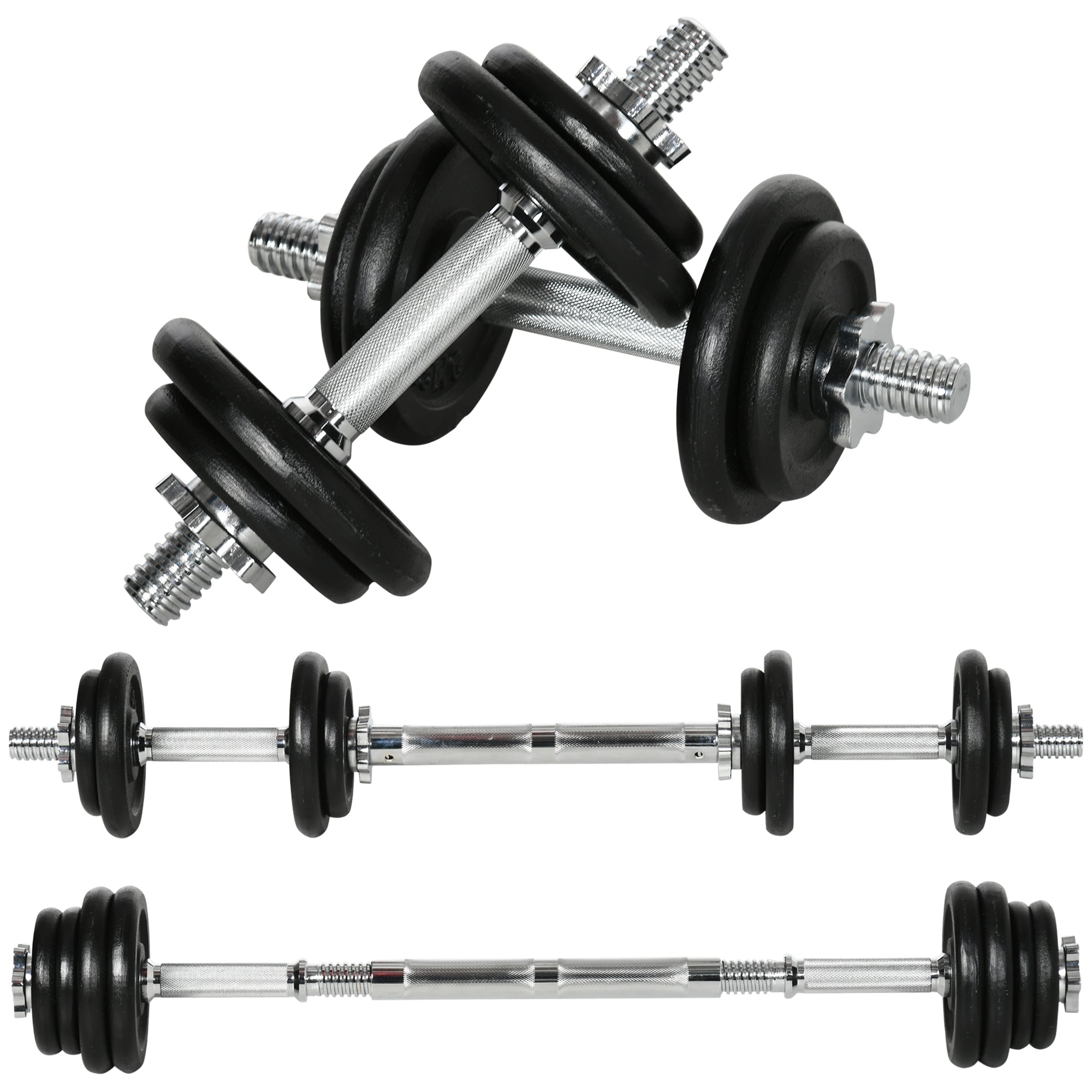 HOMCOM 2-teiliger Hantelset - Verstellbare Kurzhanteln und Langhantel bis 20 KG für Home-Training